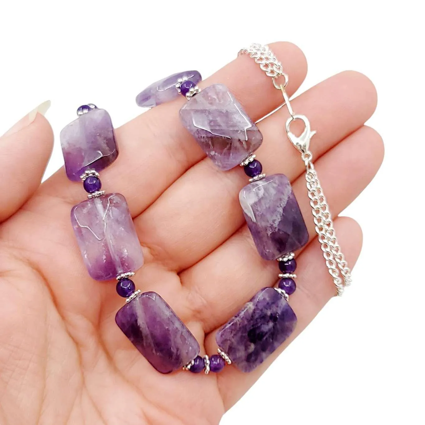 Necklace - Amethyst Rectangle Seven Beads by Tiny Aloha