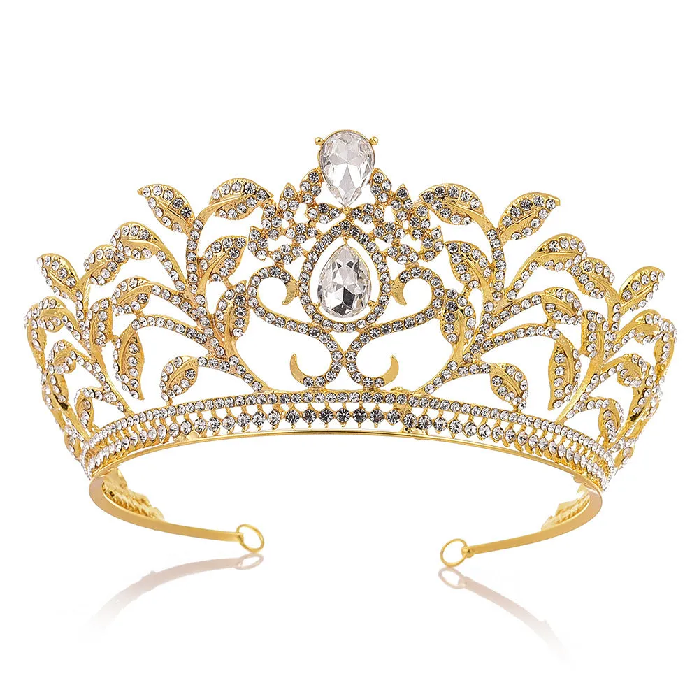 New Rhinestone Zirconia Tiara Bigger Size Diverse Color Crown Tiara Royal Bridal Wedding Dressing Crown Accessory Women