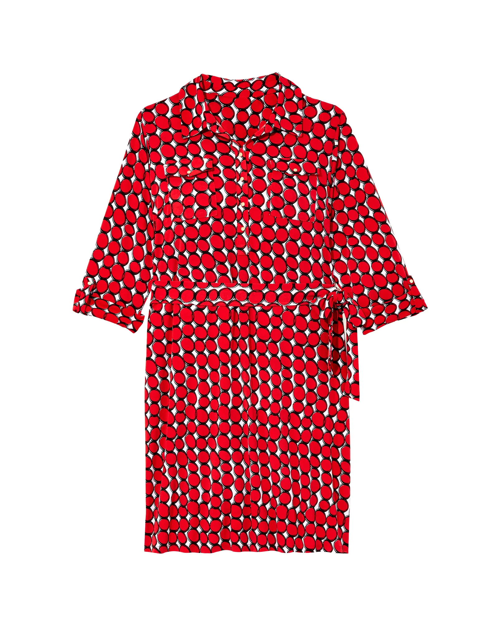 Oak Hill Tie-Waist Shirt Dress | Red / White