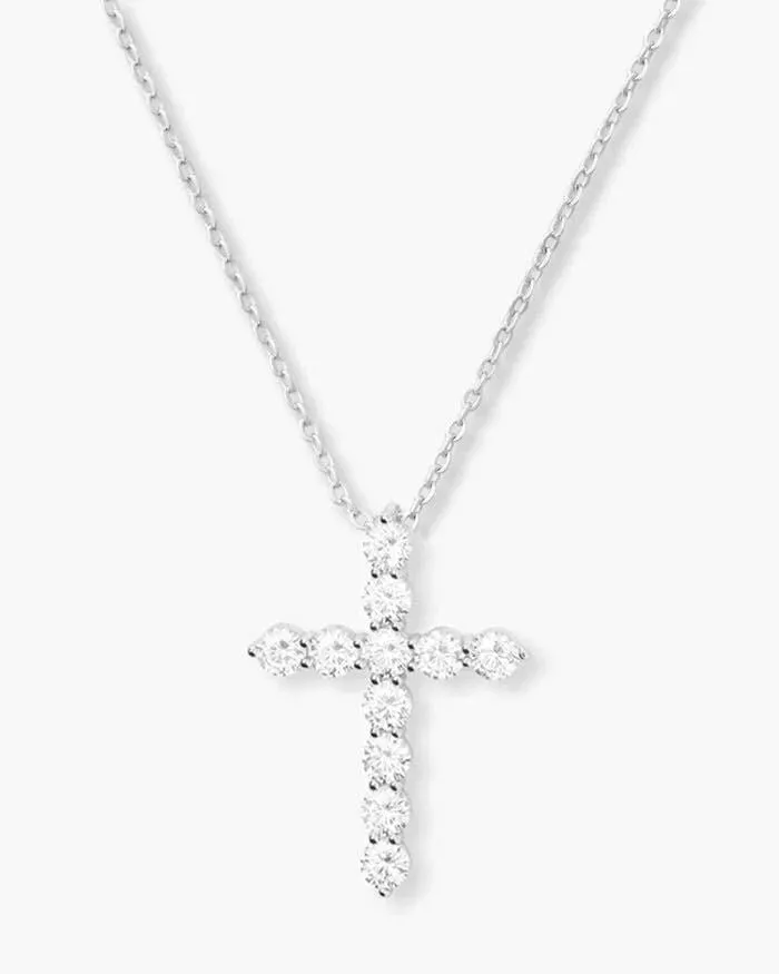 Oh She Fancy Small Cross Pendant Necklace - Silver/White