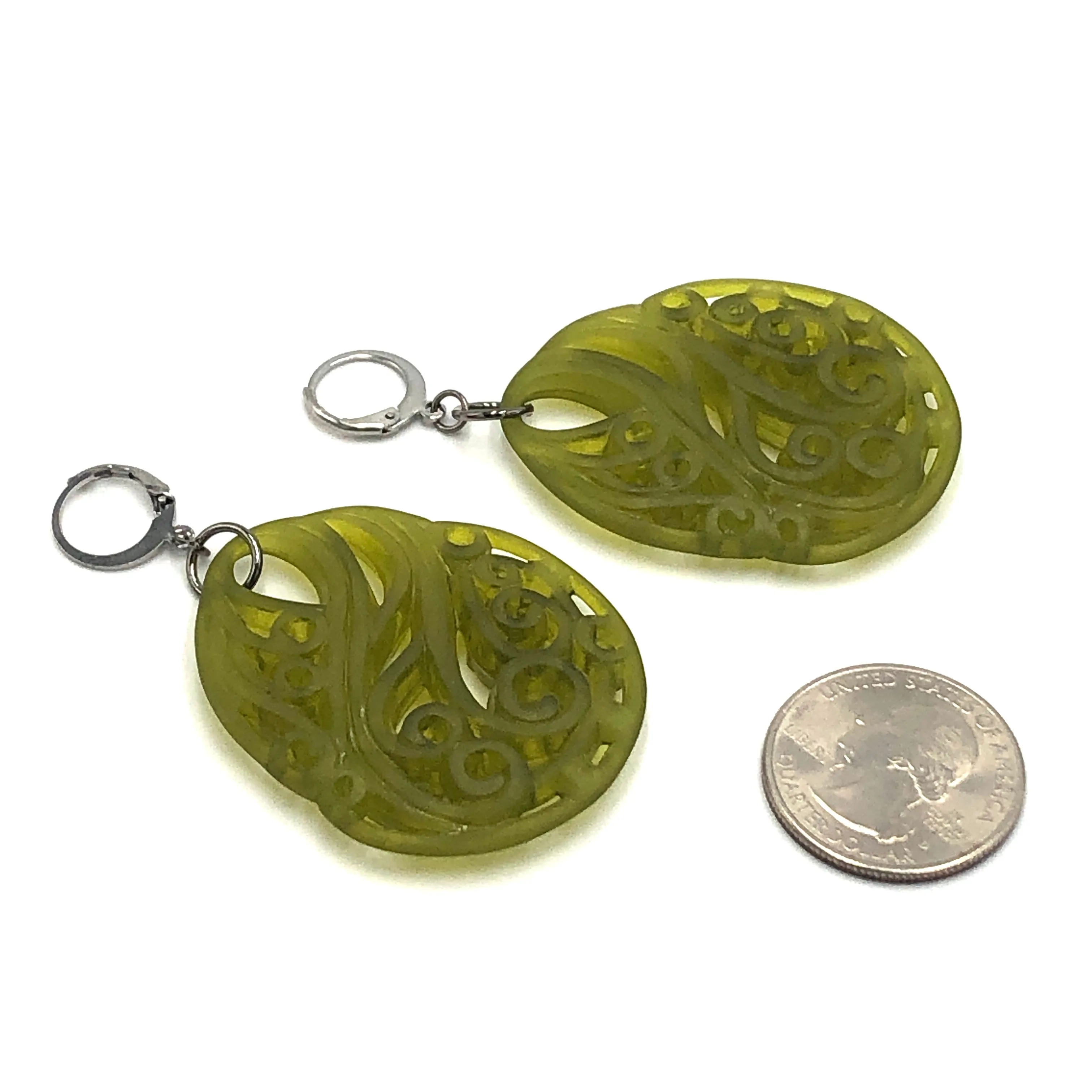 Olive Green Paisley Teardrop Earrings