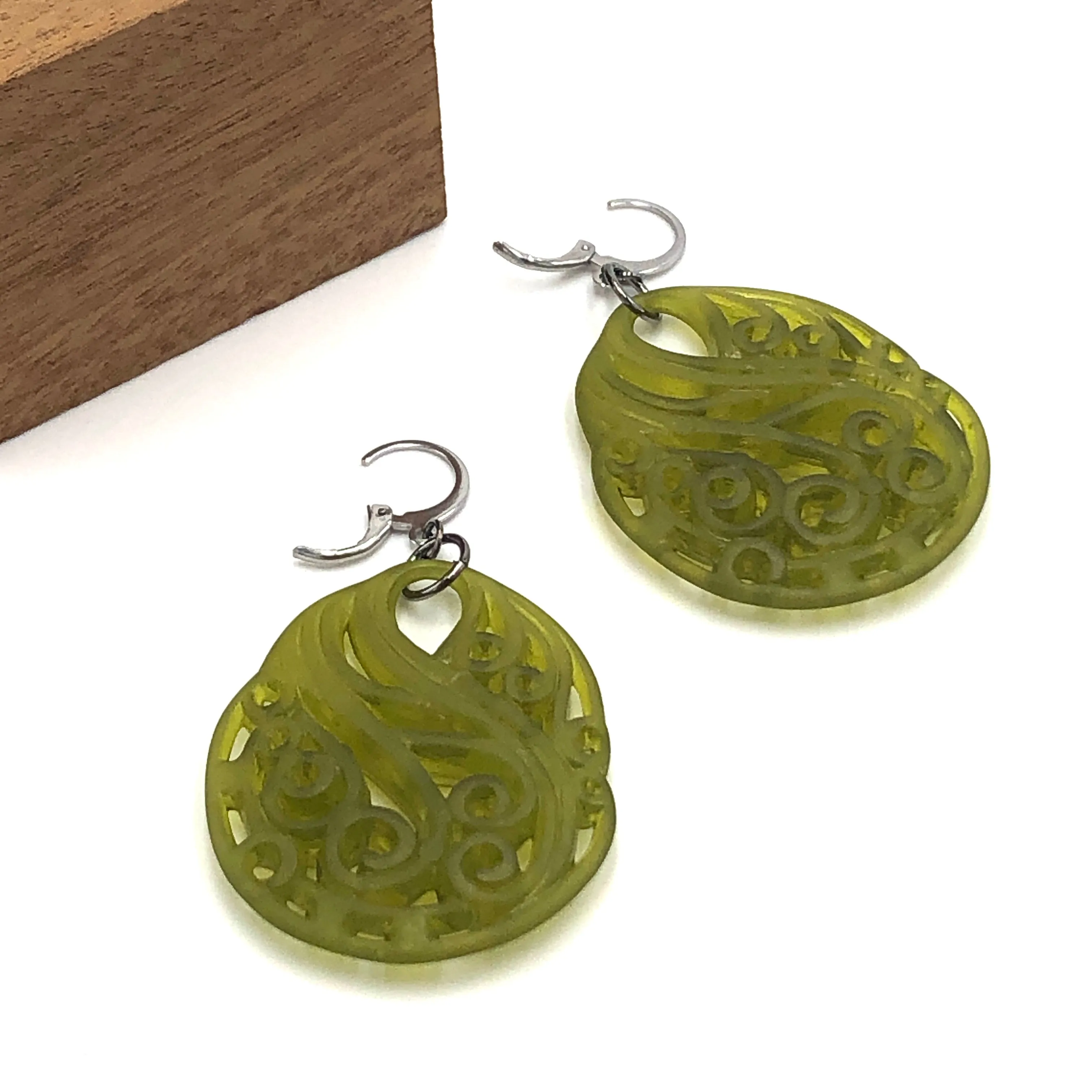 Olive Green Paisley Teardrop Earrings