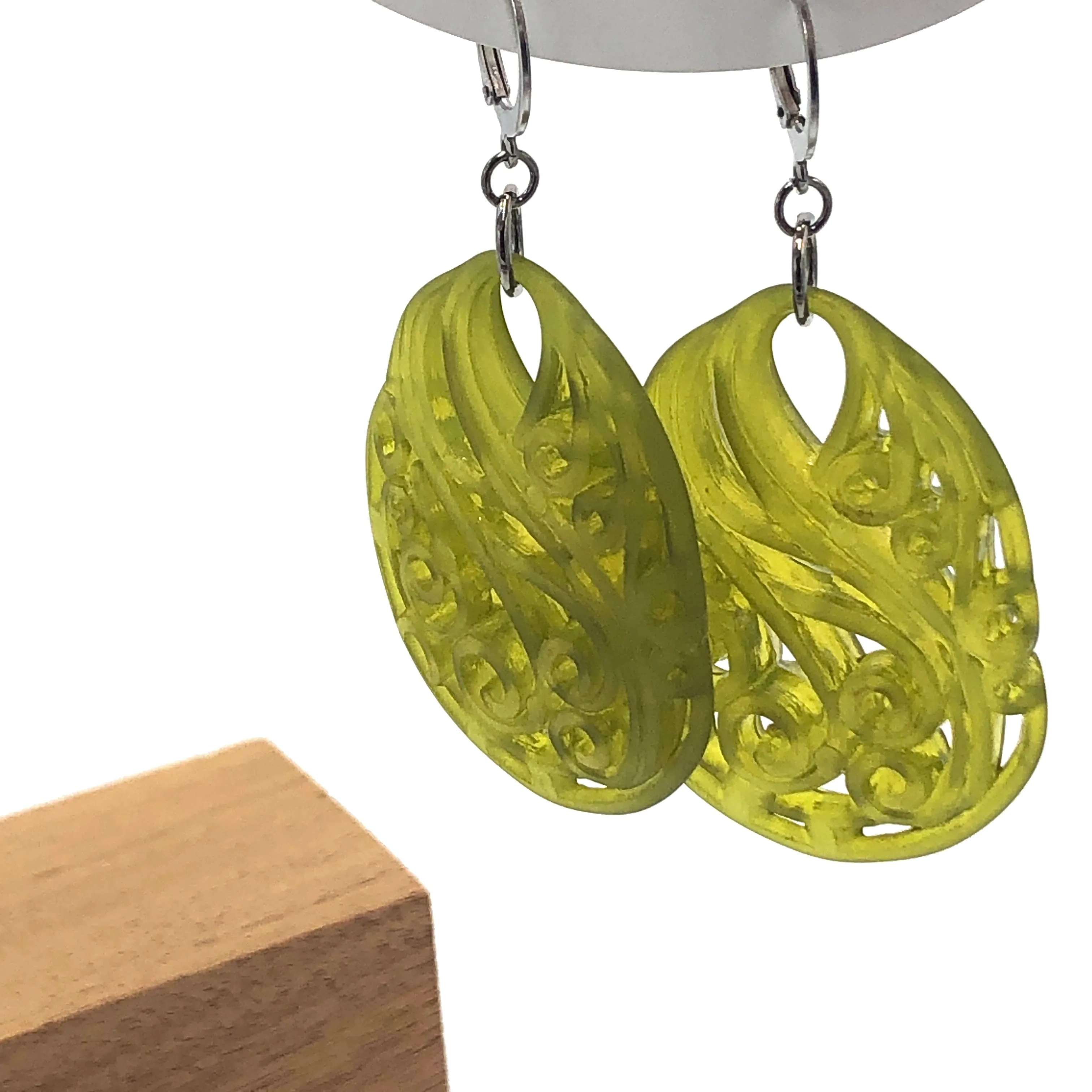 Olive Green Paisley Teardrop Earrings