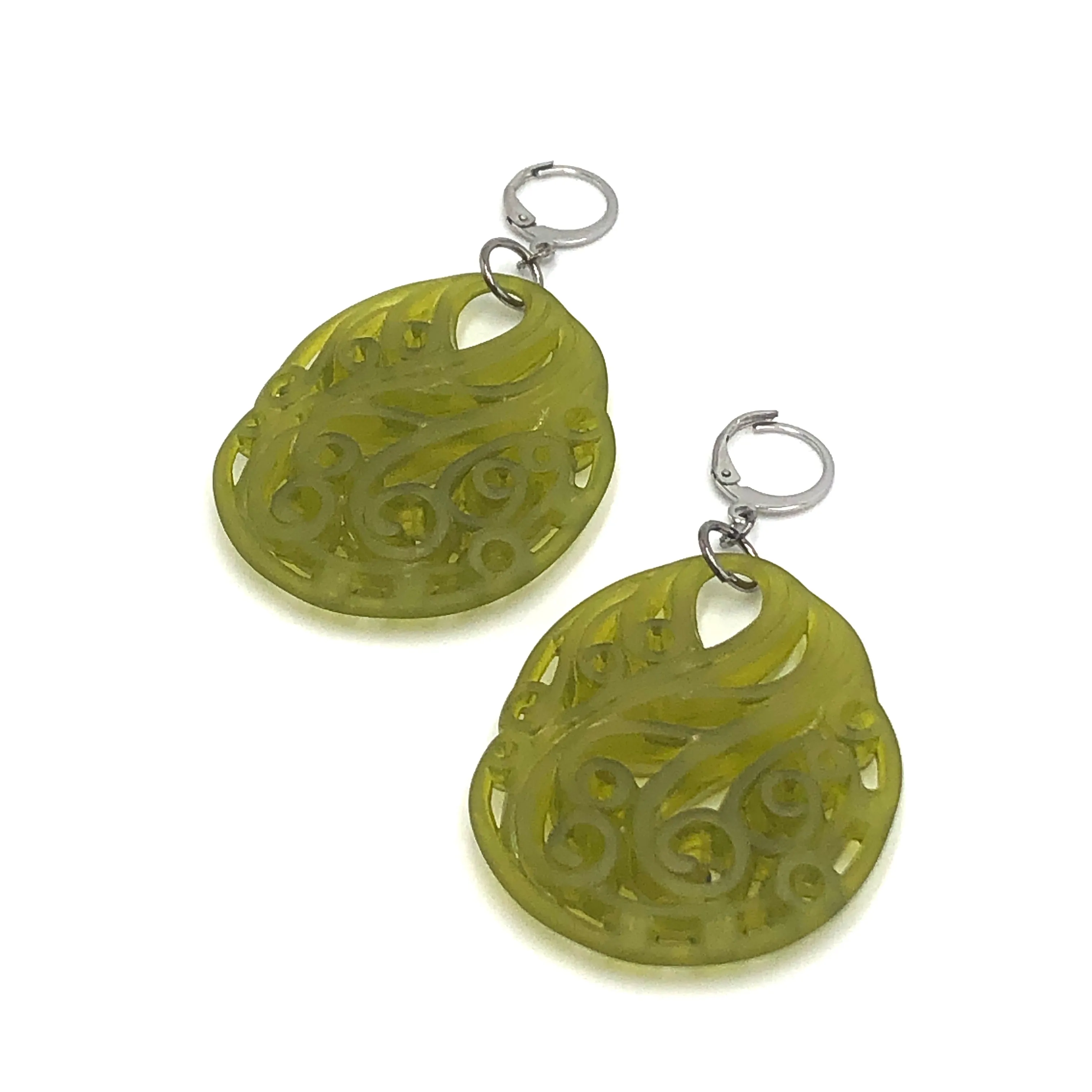 Olive Green Paisley Teardrop Earrings