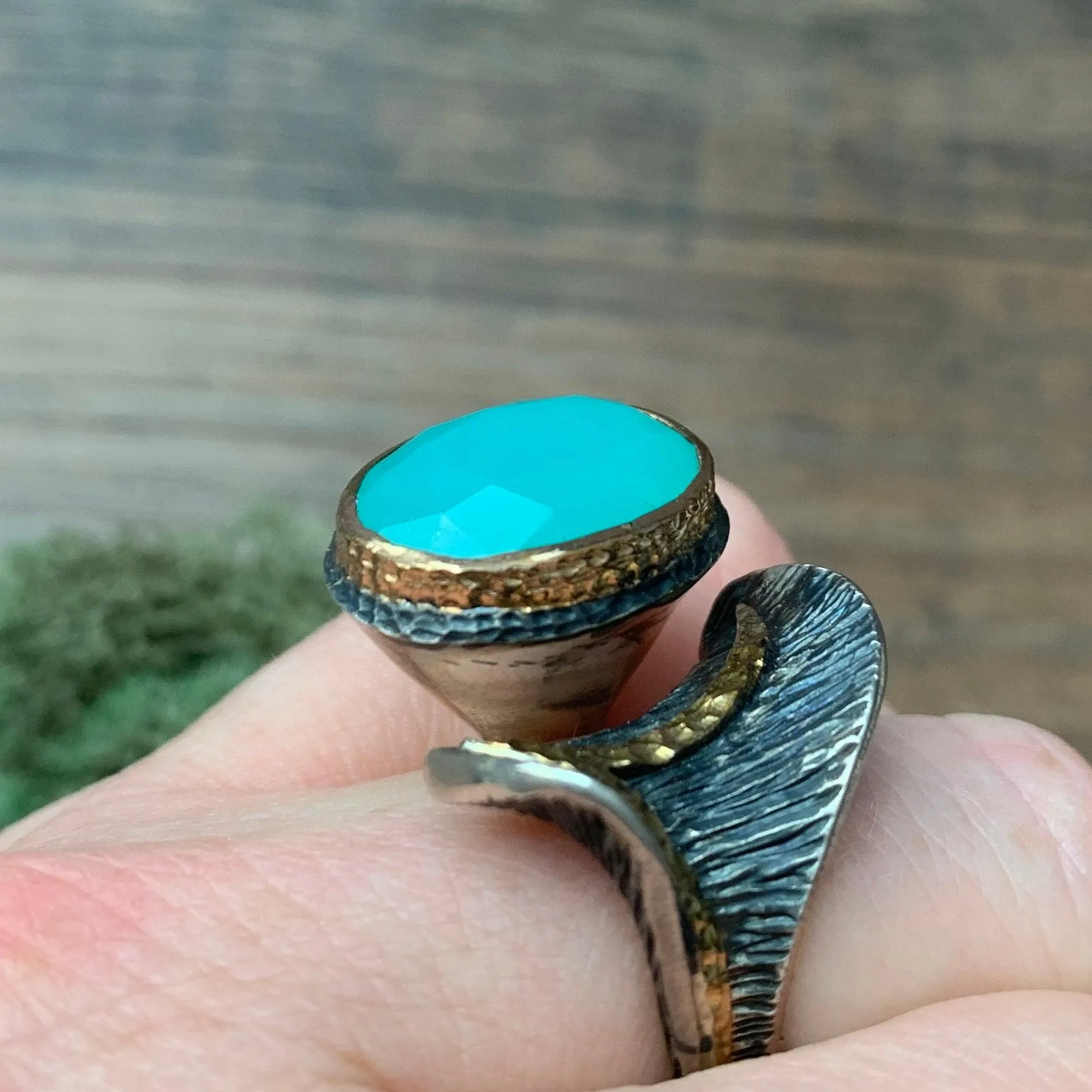 OOAK Adjustable Designer Peru Chalcedony Ring