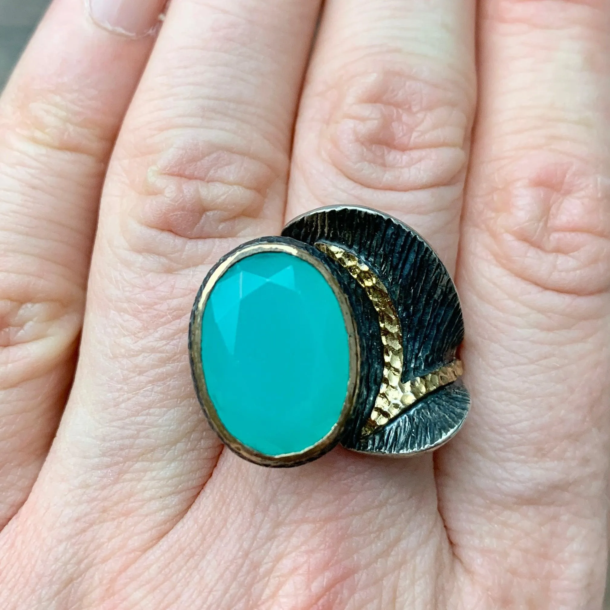 OOAK Adjustable Designer Peru Chalcedony Ring