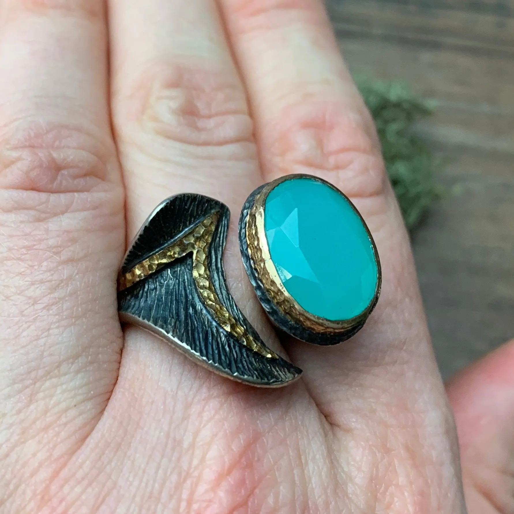 OOAK Adjustable Designer Peru Chalcedony Ring