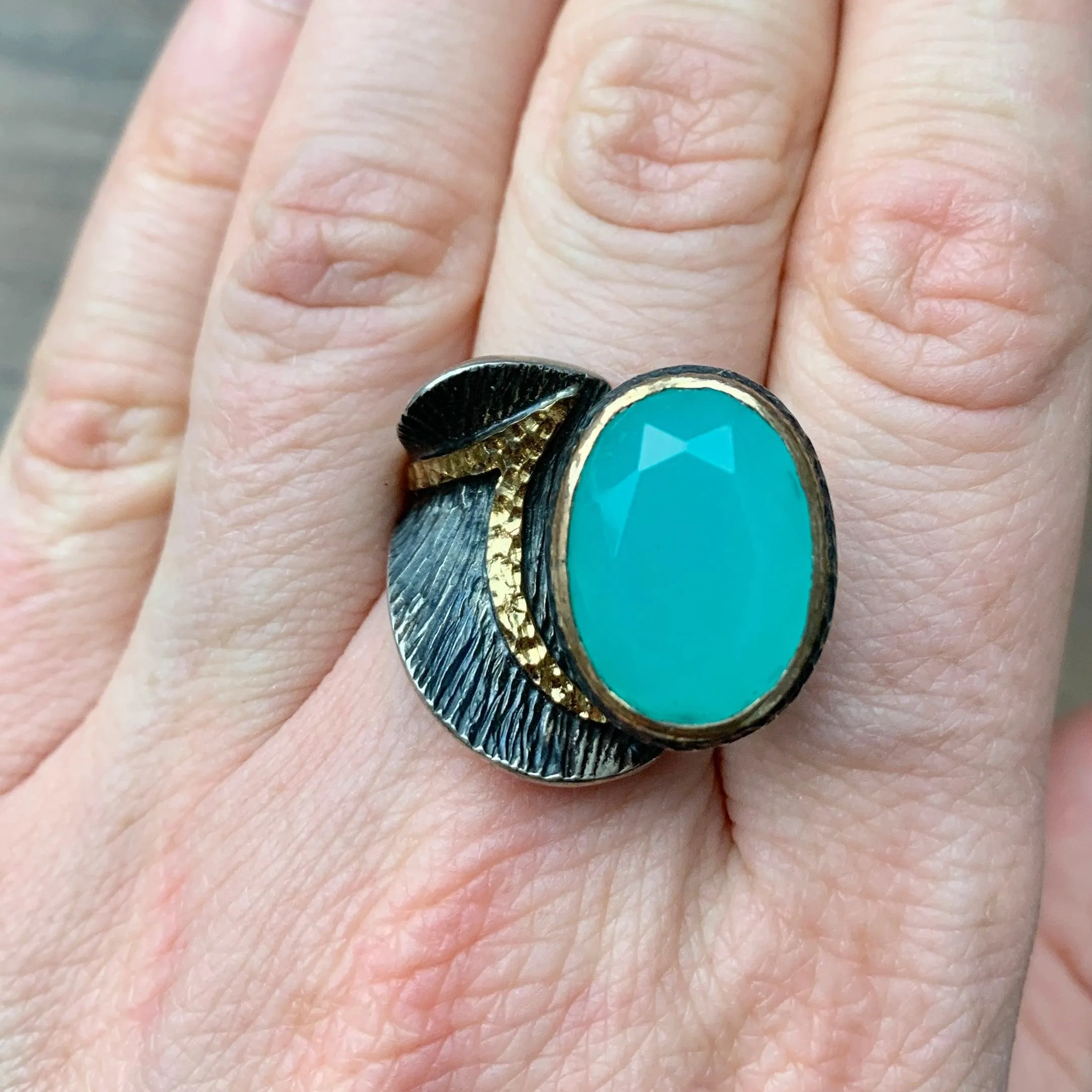 OOAK Adjustable Designer Peru Chalcedony Ring