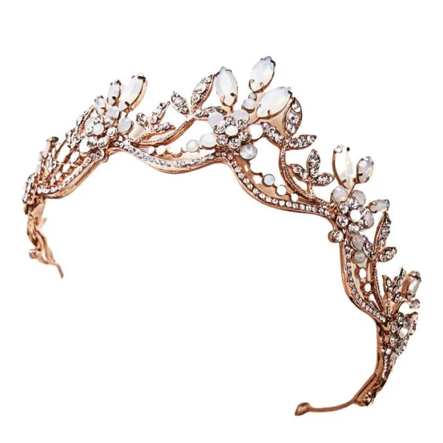 Opal Crystal Tiara Bridal Crown-Wedding Headpiece- Bride Hair Accessories