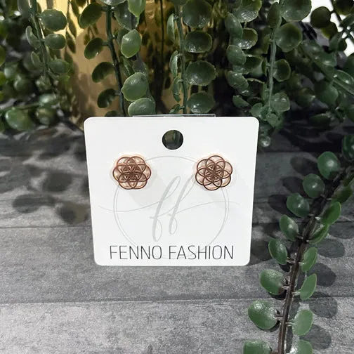 Ornate Patterned Stud Earrings (ROSE GOLD, GOLD OR SILVER)