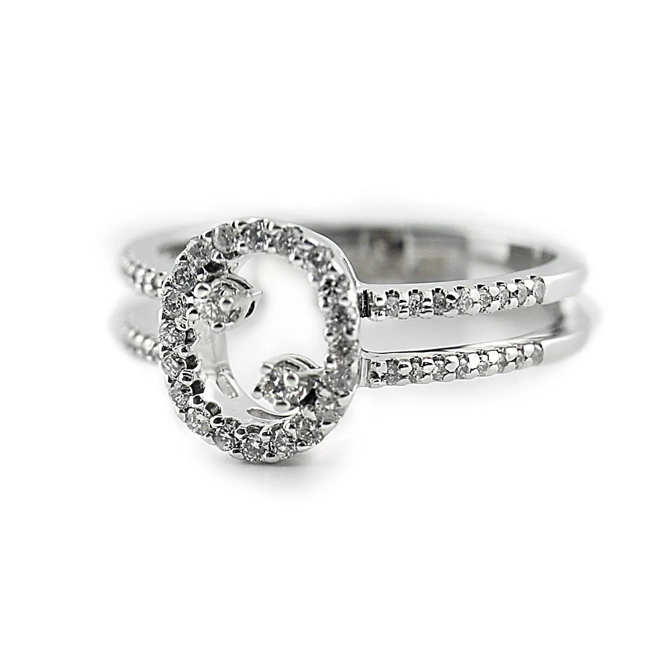 Oval Shaped Diamond Ring with Accents and Double Band 18K White Gold