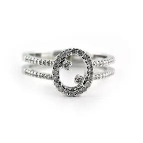 Oval Shaped Diamond Ring with Accents and Double Band 18K White Gold