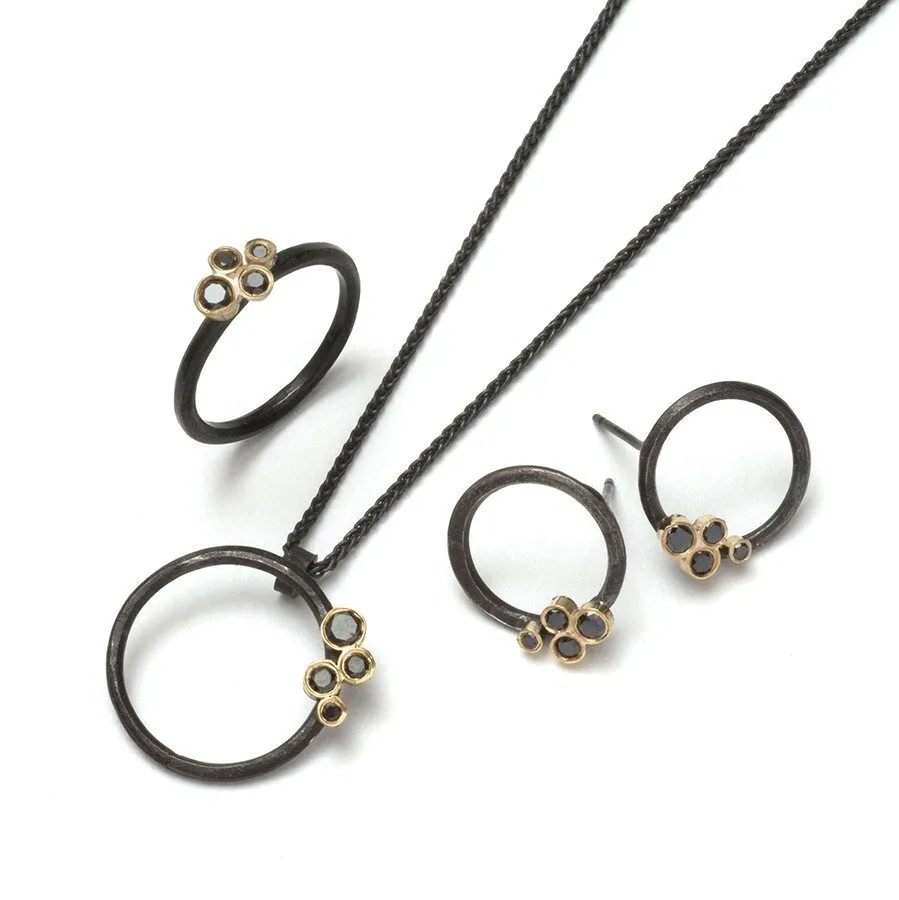 Oxidized Hoop Pendant with Black Diamonds set in 18k Gold