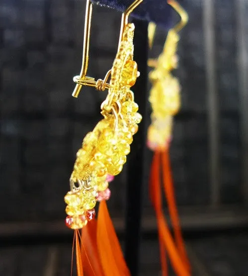 Pade Vavra 18K Yellow Gold with Orange Sapphire and Feather Earring