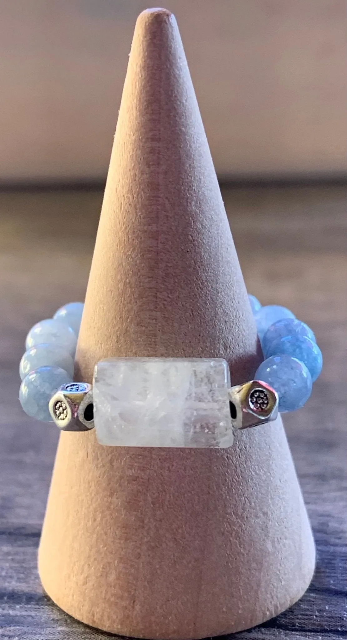 Pamela Handmade Aquamarine Beaded Expandable Ring