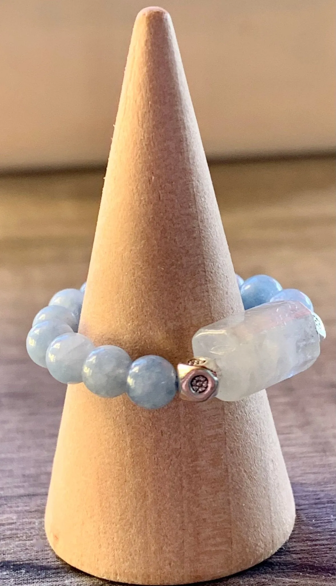 Pamela Handmade Aquamarine Beaded Expandable Ring