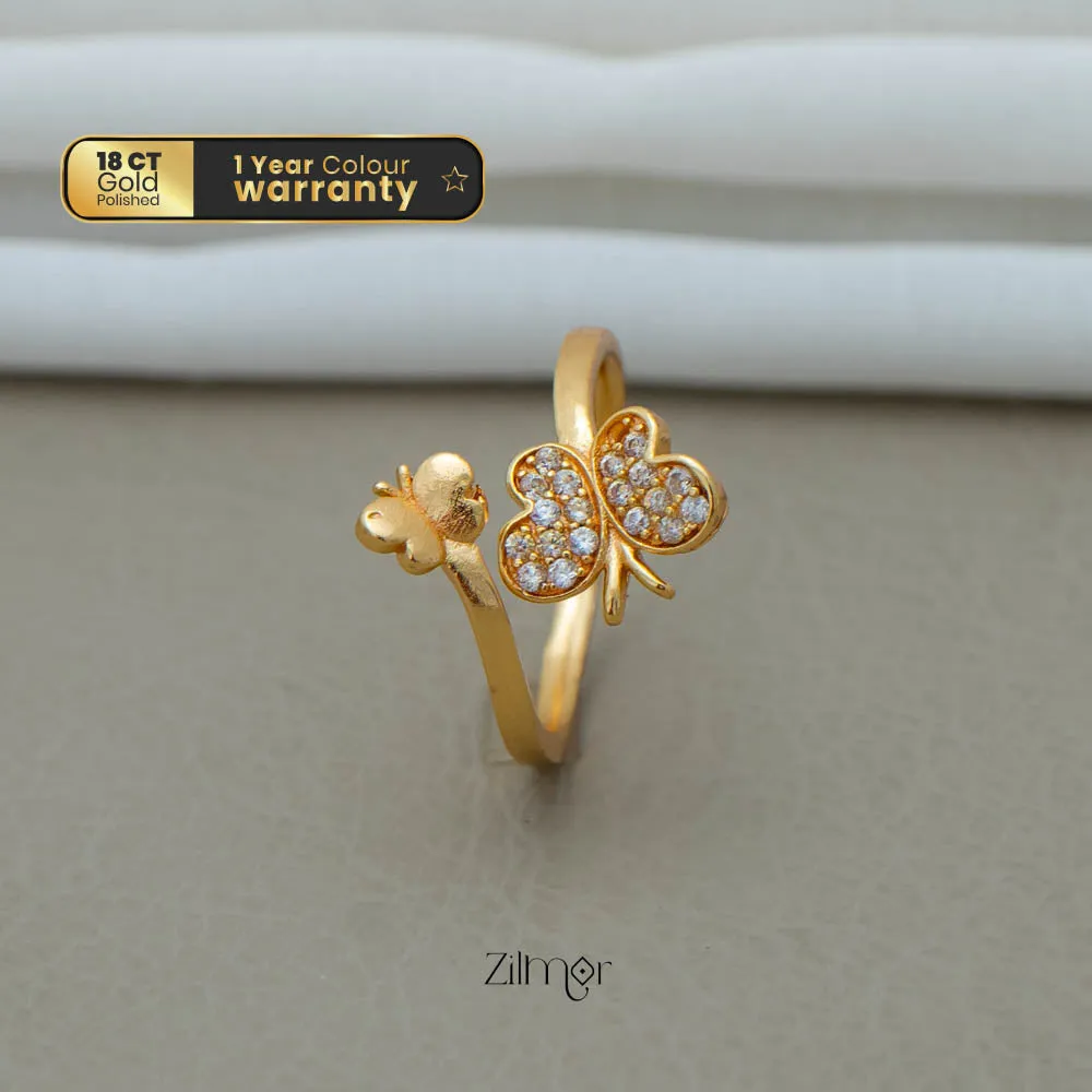 PE101840 - Gold Plated Butter fly charm Size Adjustable Ring