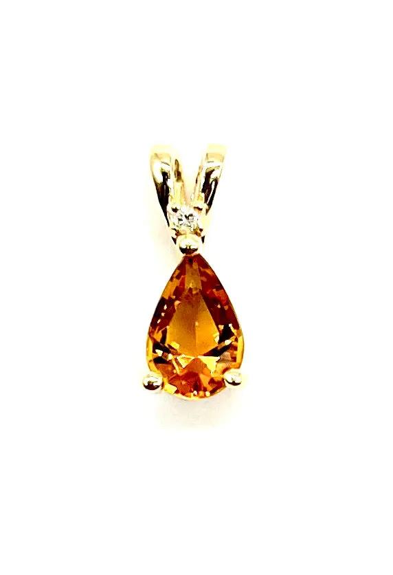 Pear Shaped Citrine and Diamond Pendant