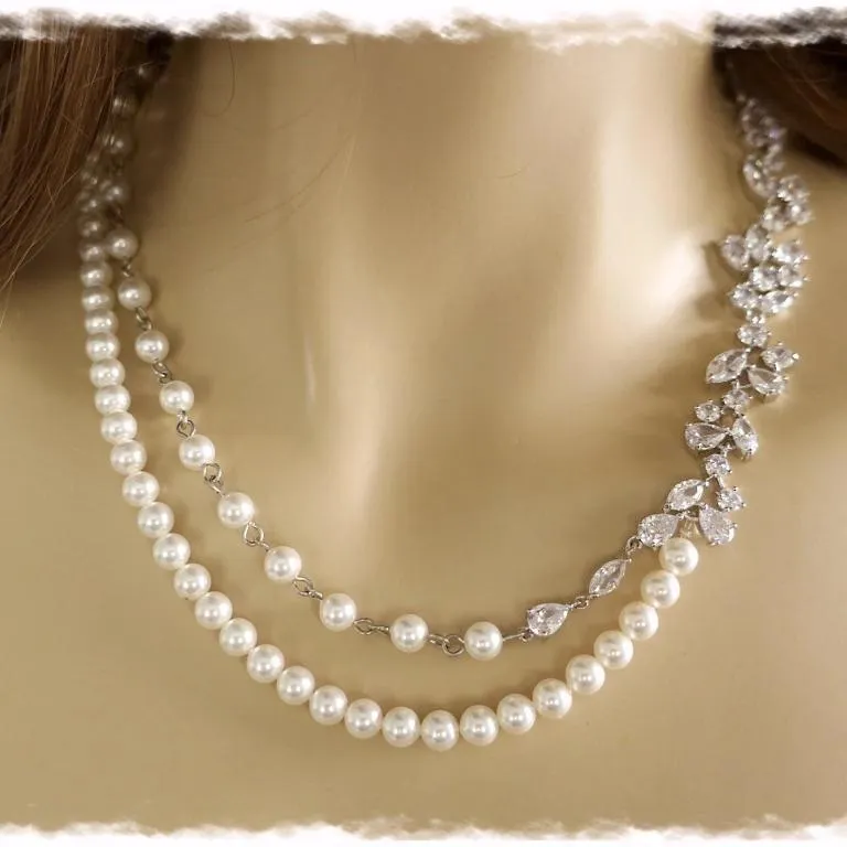 Pearl & Zirconia Wedding Necklace