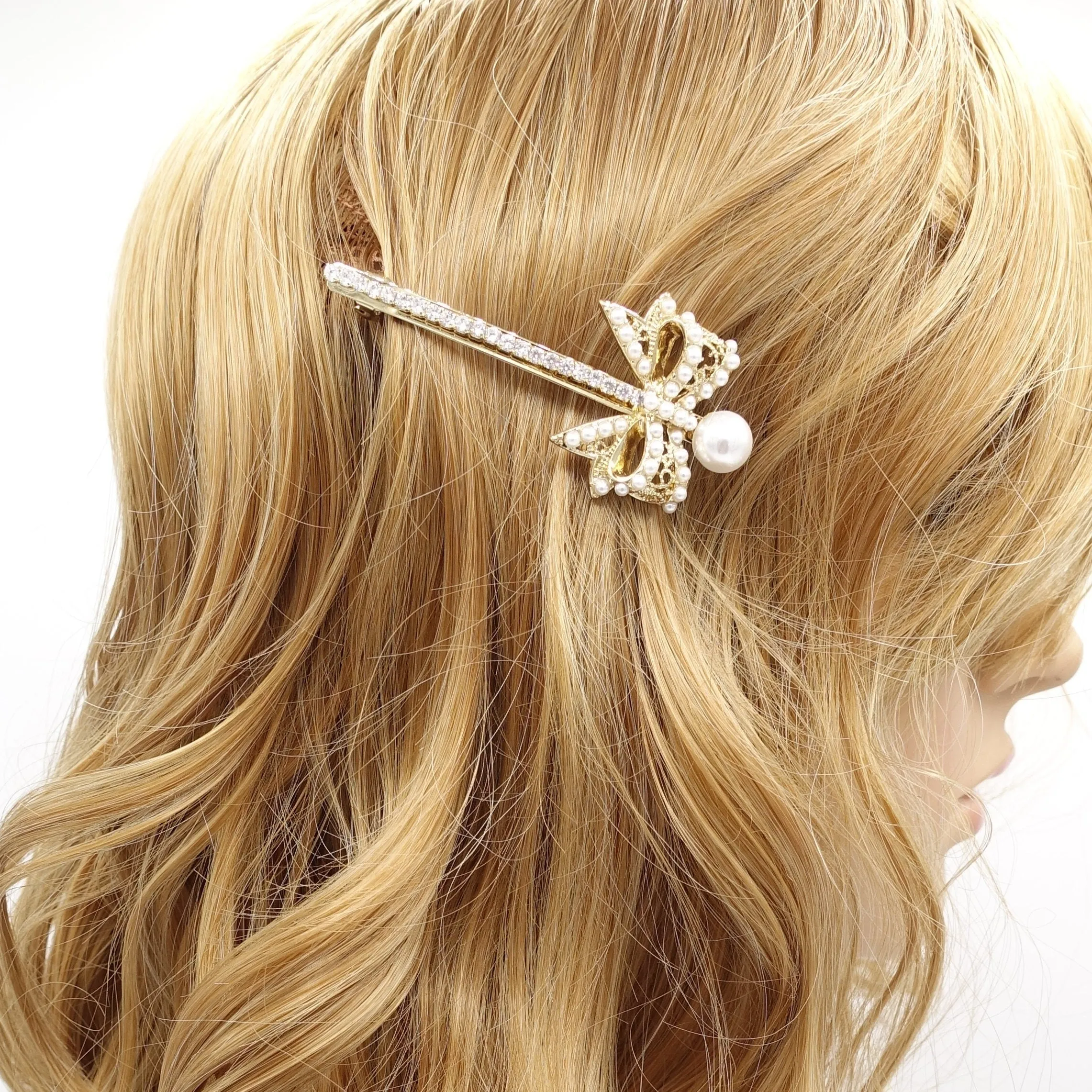 pearl bow hair barrette, cute hair barrette for women