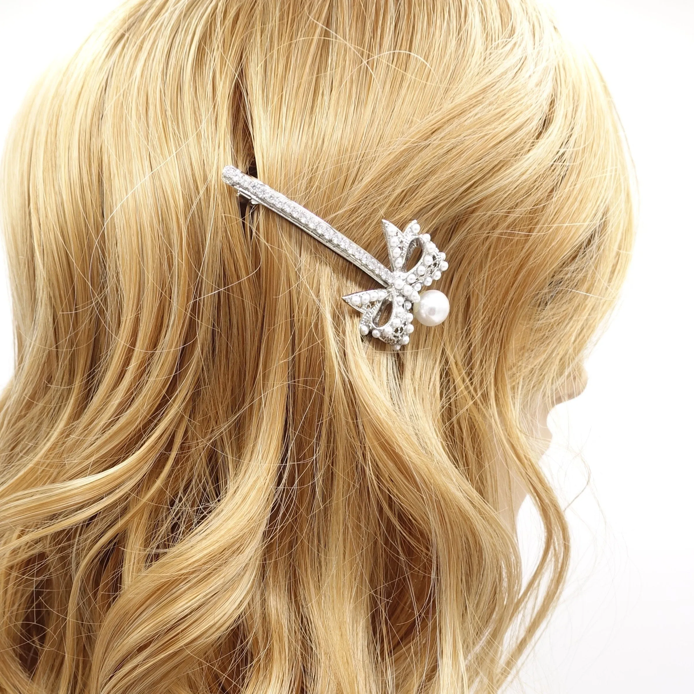 pearl bow hair barrette, cute hair barrette for women