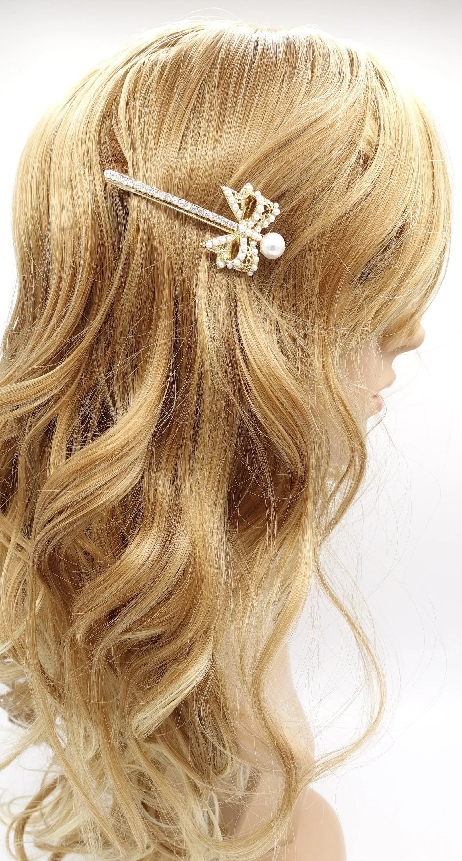 pearl bow hair barrette, cute hair barrette for women