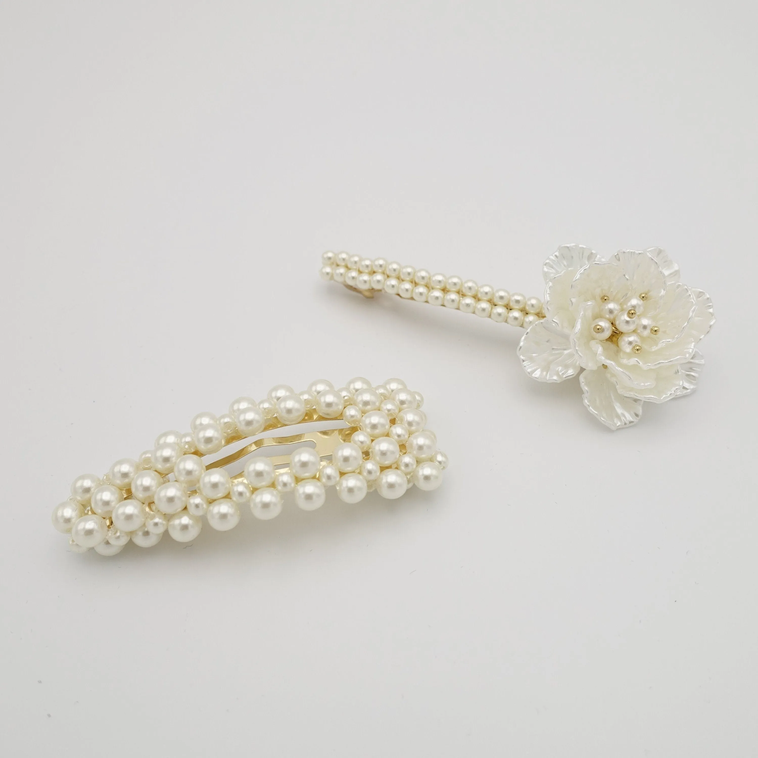 pearl decorated flower hair barrette snap clip woman hair accessory