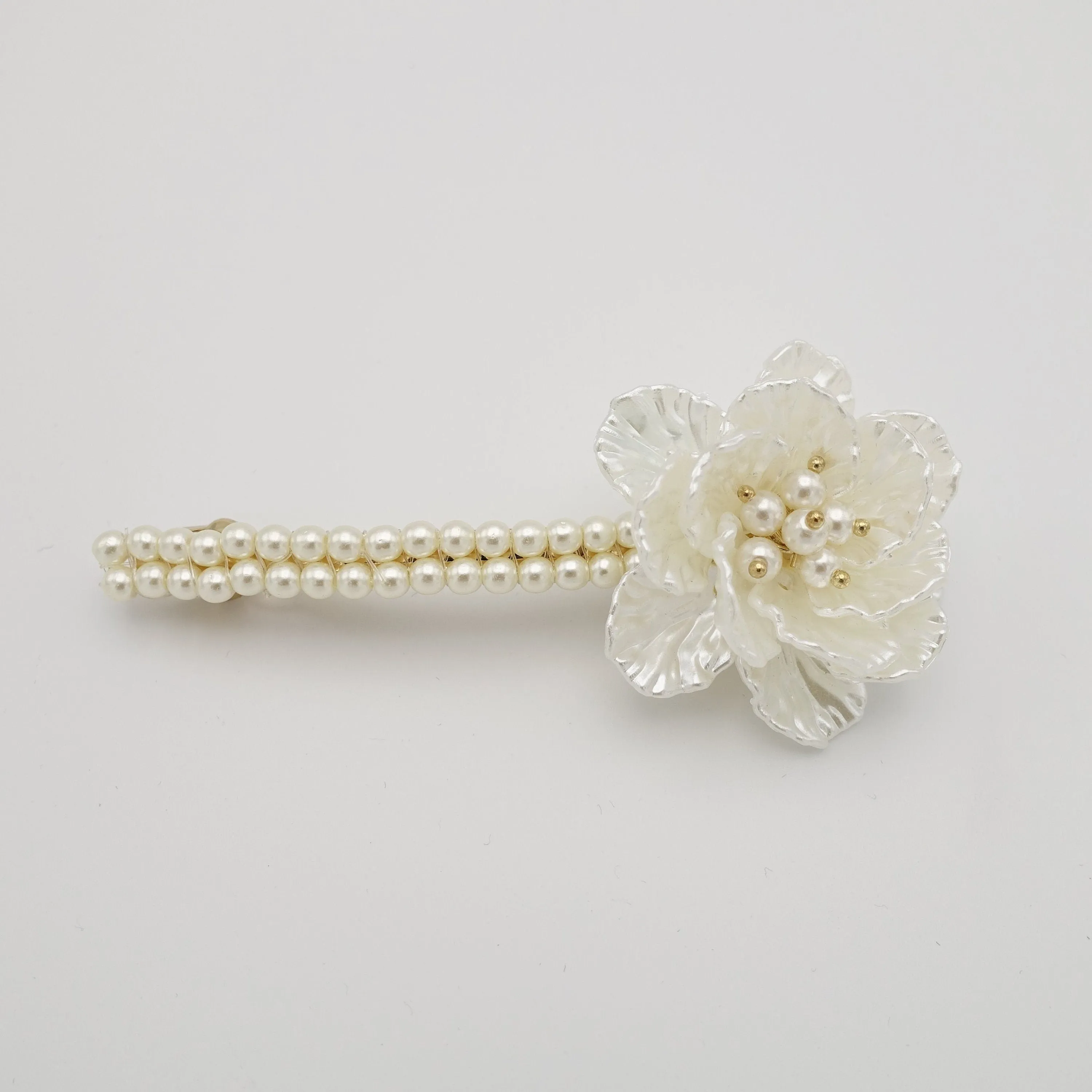 pearl decorated flower hair barrette snap clip woman hair accessory