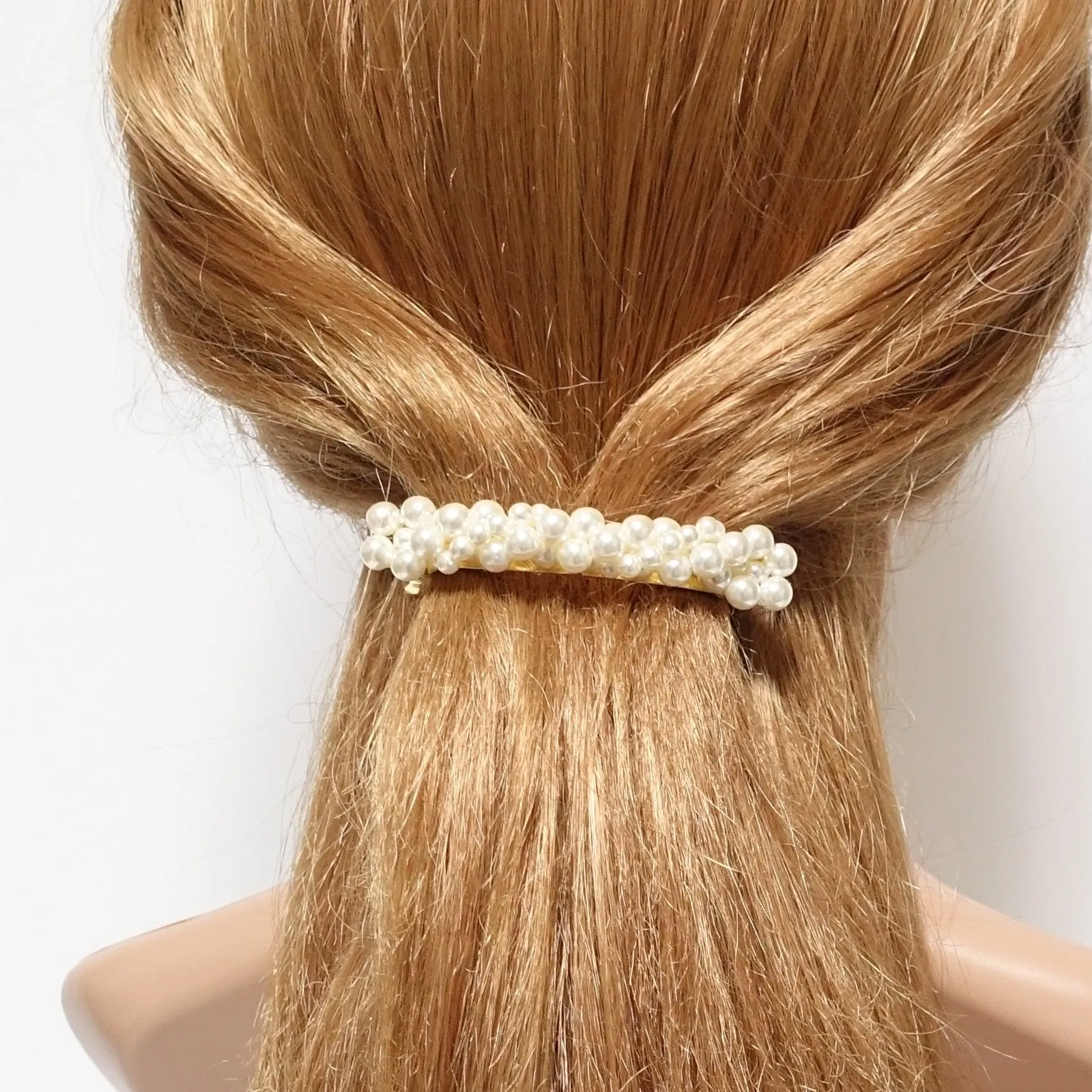 pearl decorated hair bow tiny pearl ball beaded bow french hair barrette