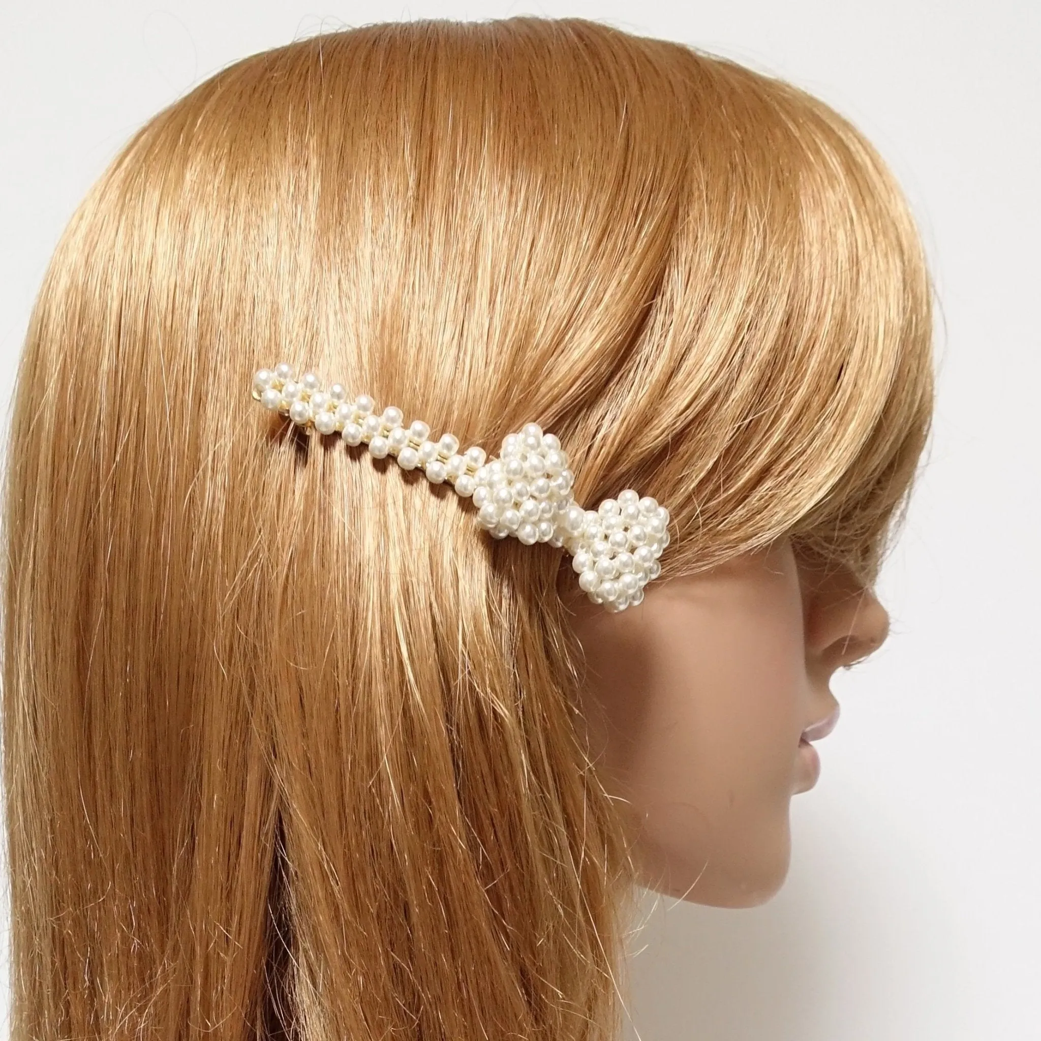 pearl decorated hair bow tiny pearl ball beaded bow french hair barrette