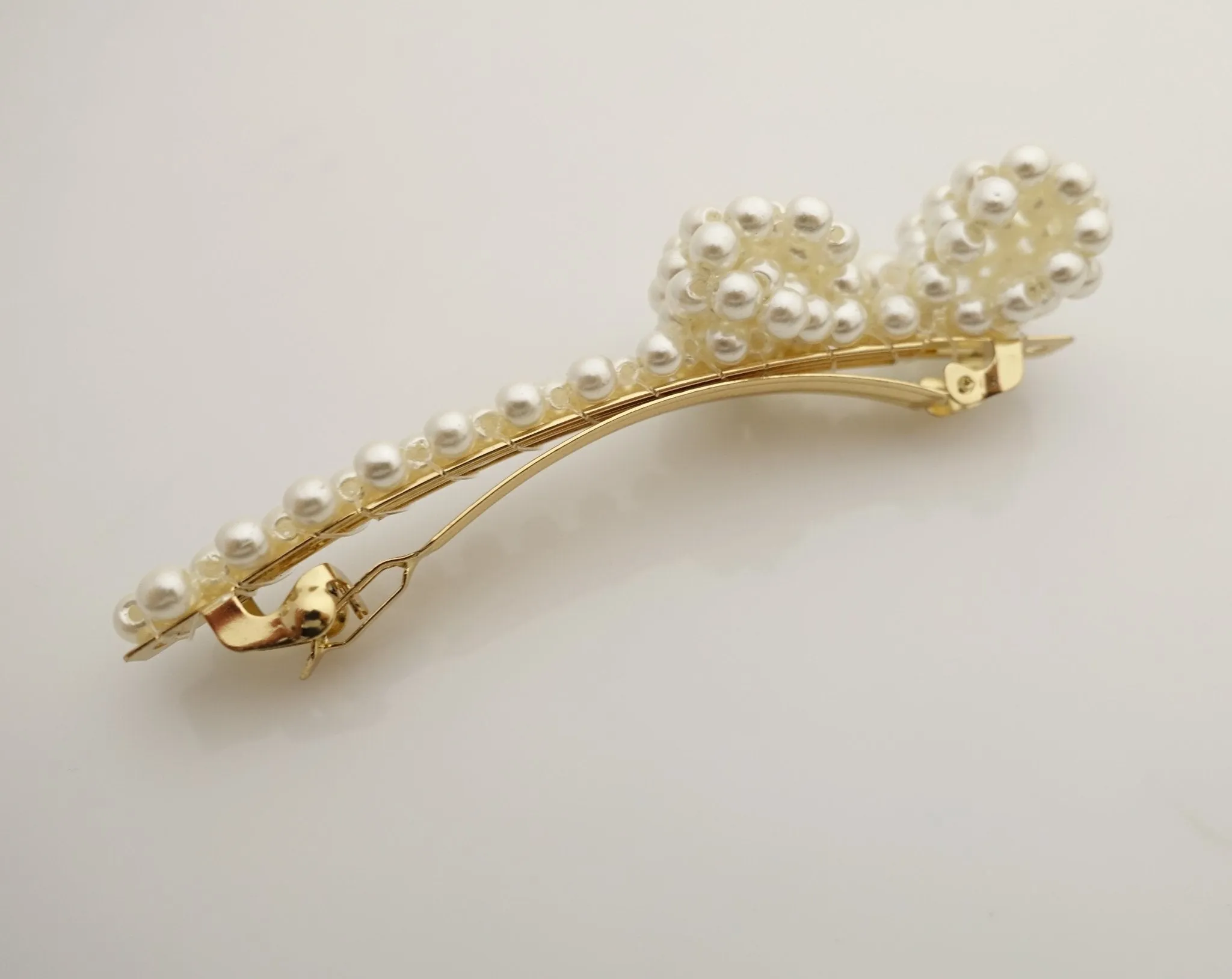 pearl decorated hair bow tiny pearl ball beaded bow french hair barrette