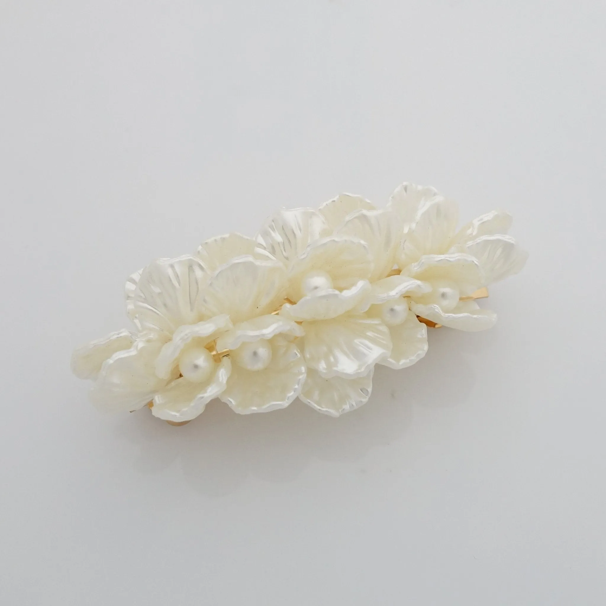 Pearl in the shell acrylic embellished french hair barrette women hair clip accessory