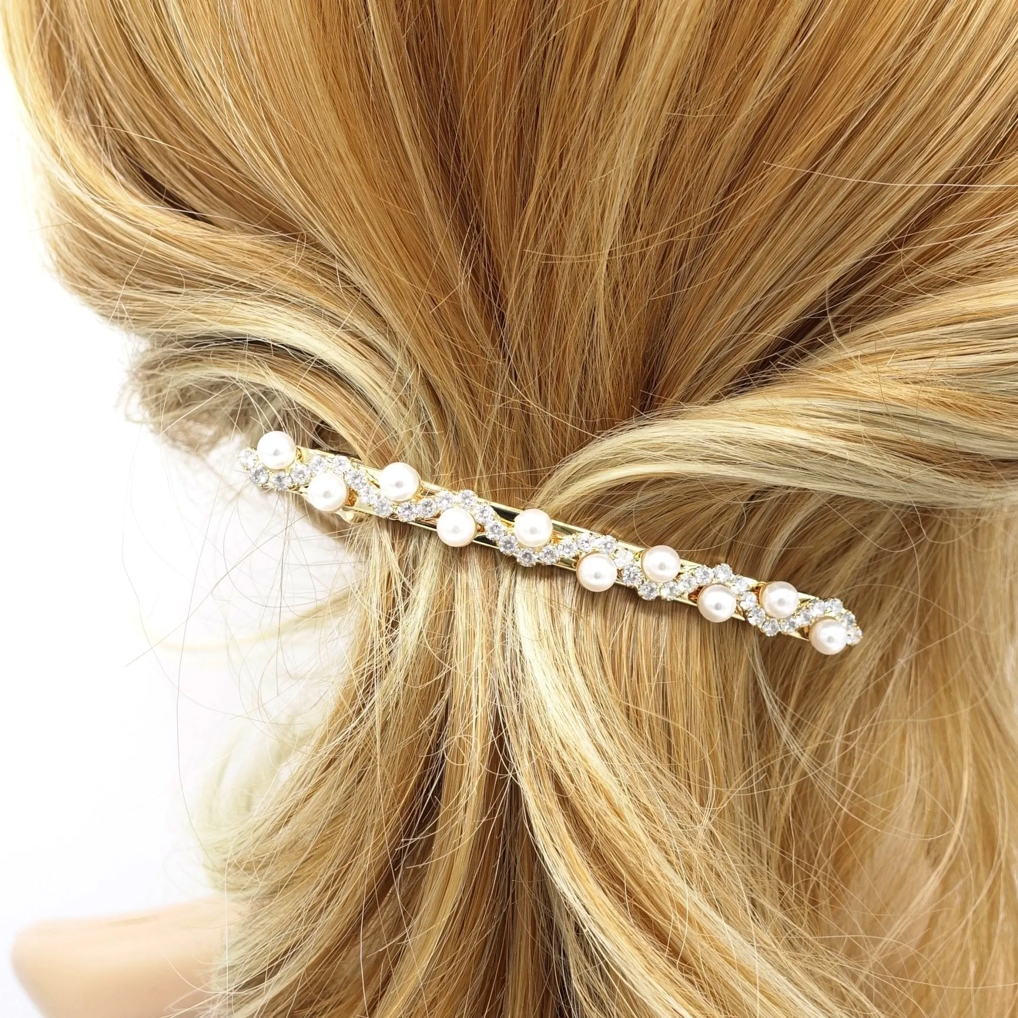 pearl rhinestone wave hair barrette women hair accessory