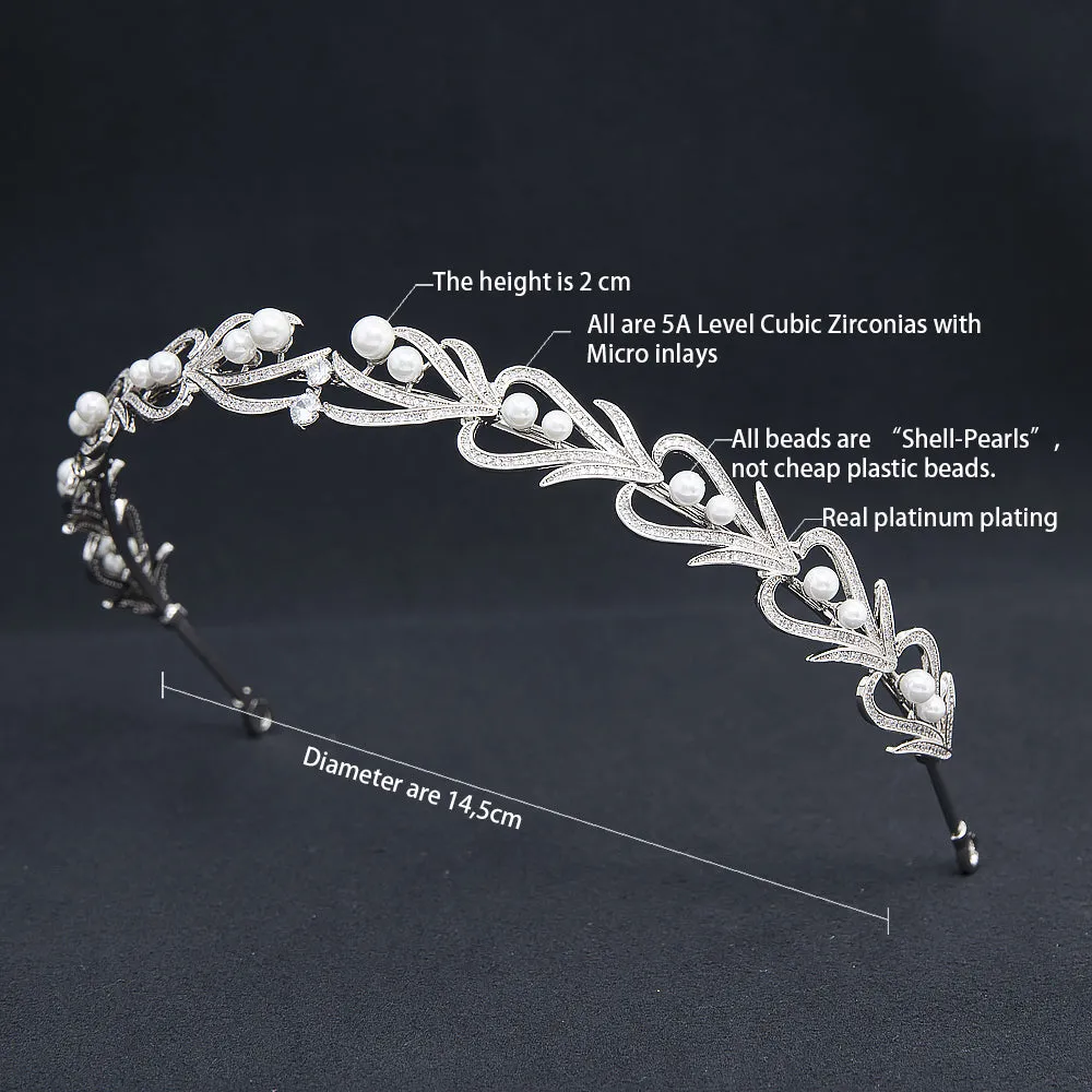 Pearls Cubic Zirconia Leaves Headband,Tiara for Wedding, Head Accessories for Girl CH10399