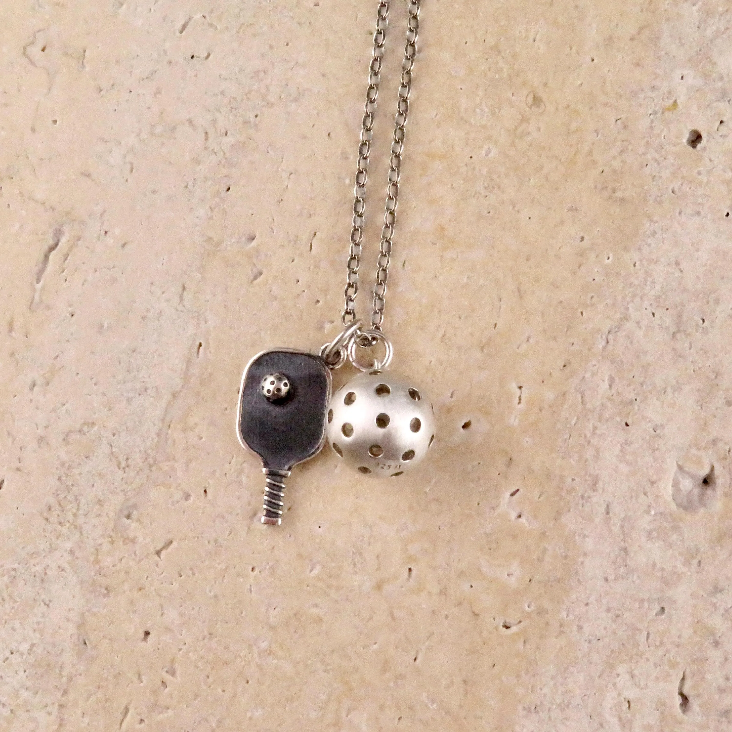 Pickleball and Racket Charm Necklace