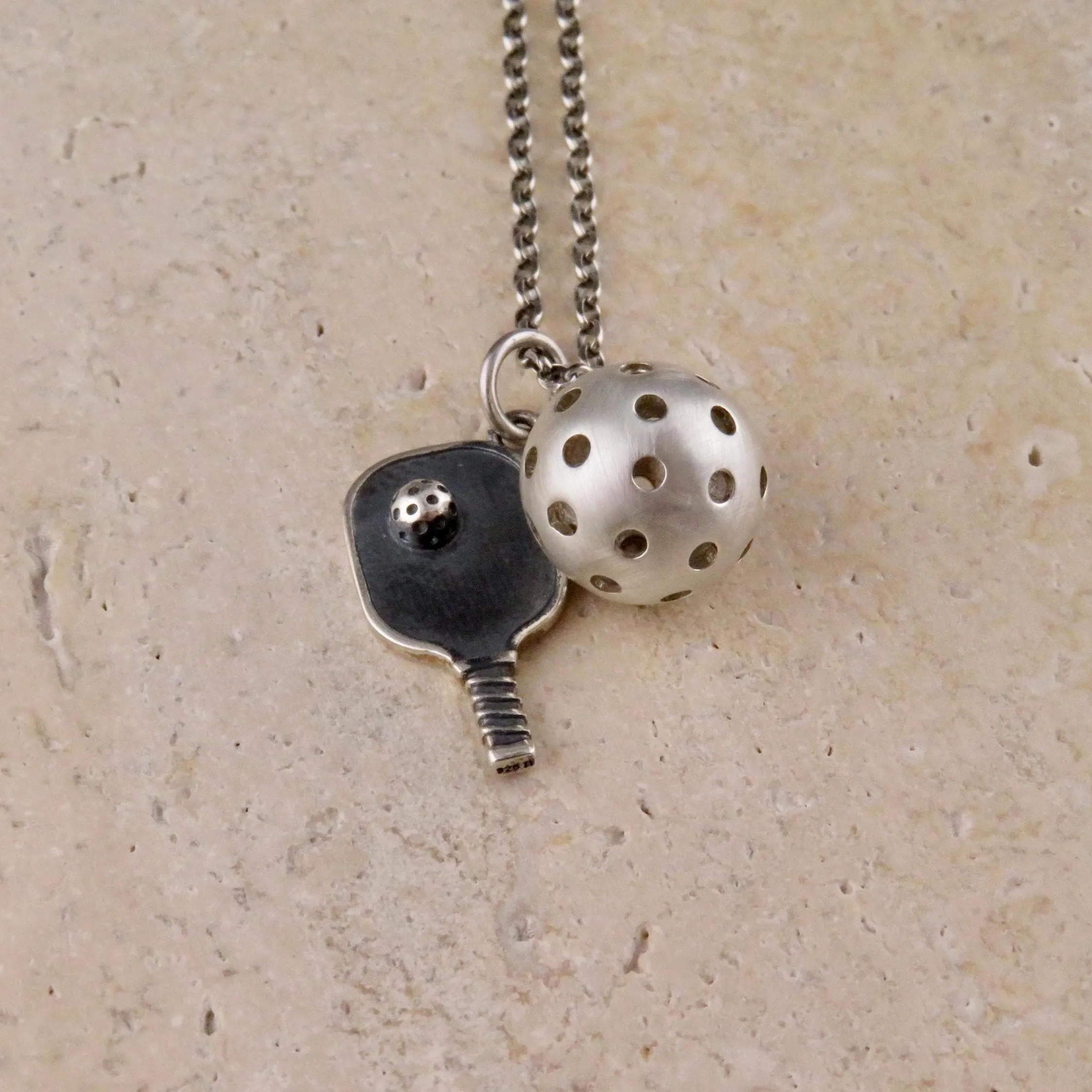 Pickleball and Racket Charm Necklace