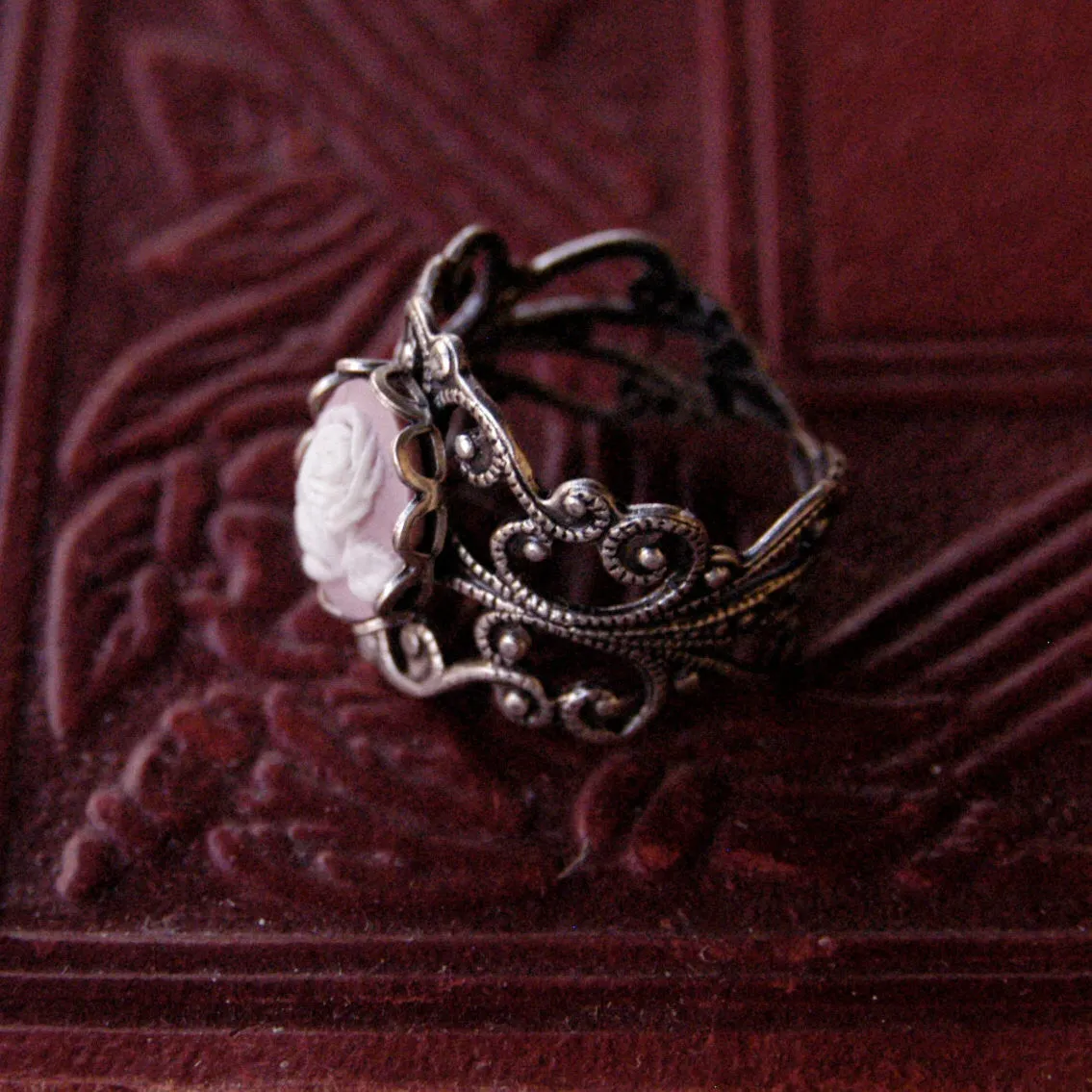 Pink Rose Filigree Ring