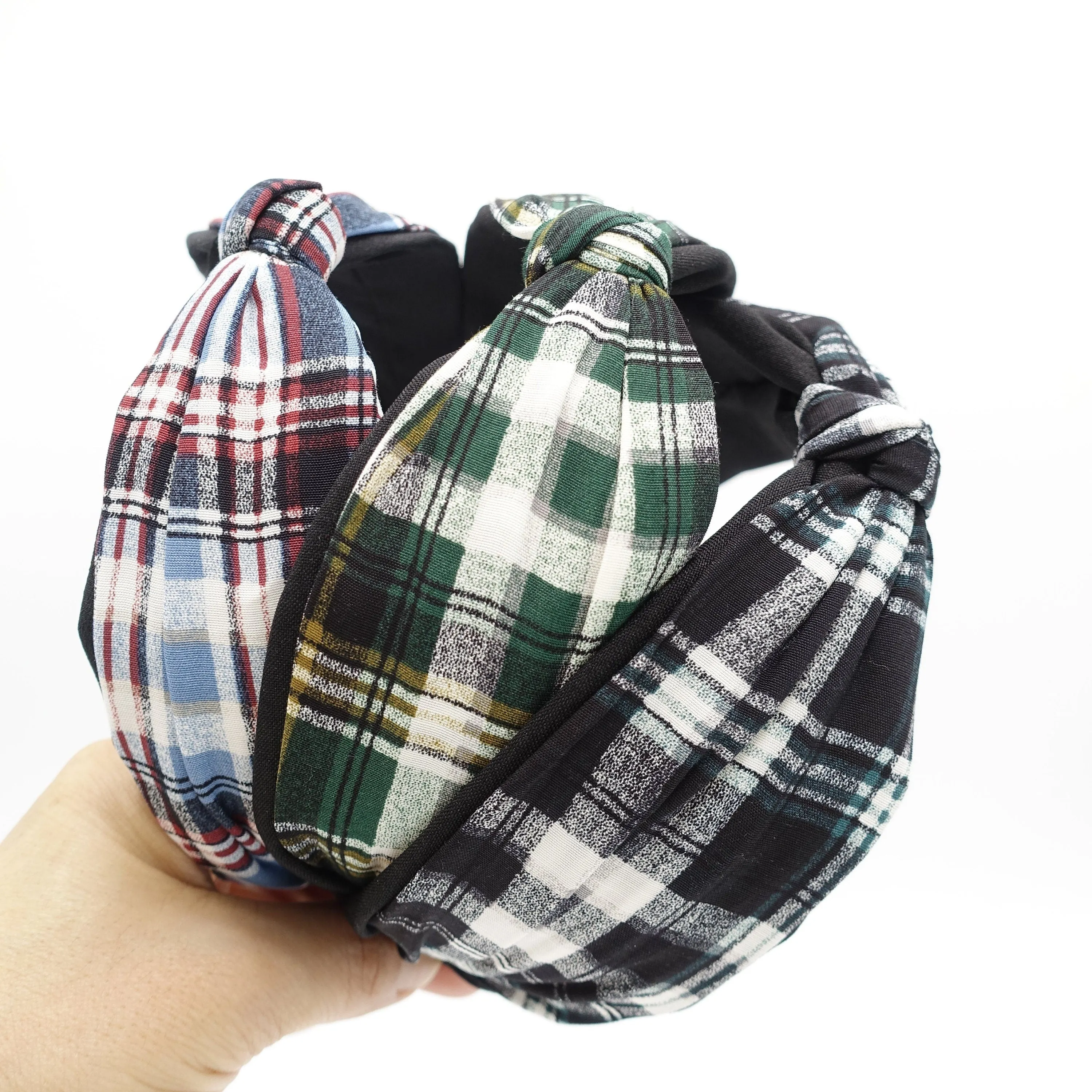 plaid check headband layered knot hairband causal woman hair accessory