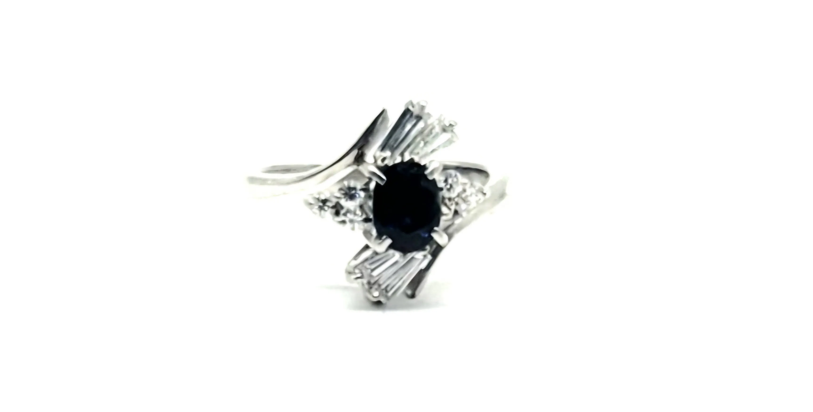 Platinum 61 PTW Round & Baguette Diamond 1CT Oval Sapphire Ring