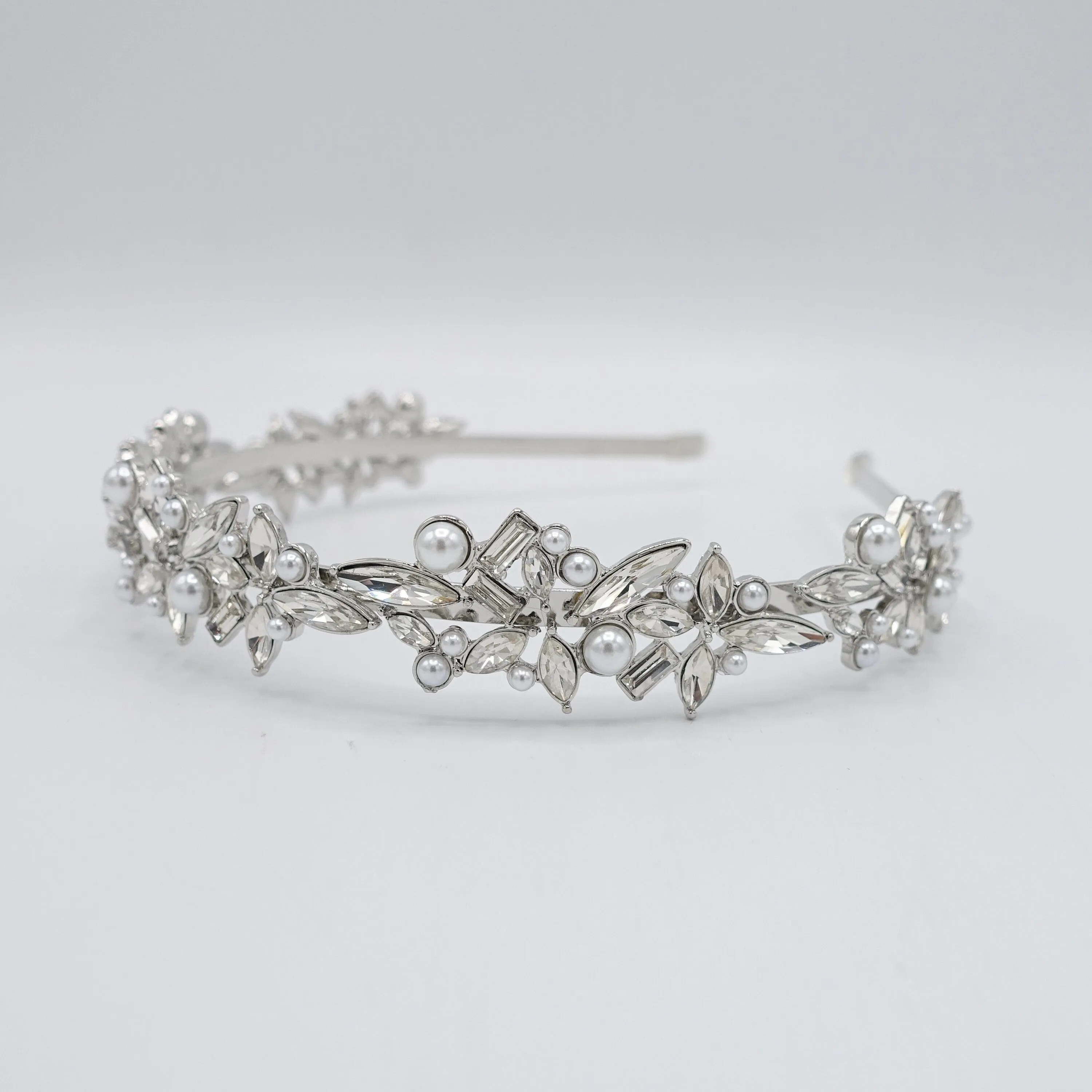 pointed petal pearl headband rhinestone metal thin headband flower event hair accessory for women