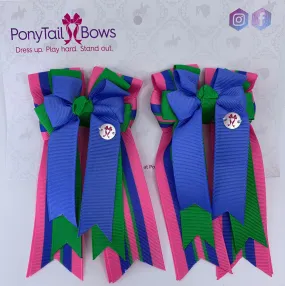 PonyTail Bows- Blue Green Pink Stripe Base