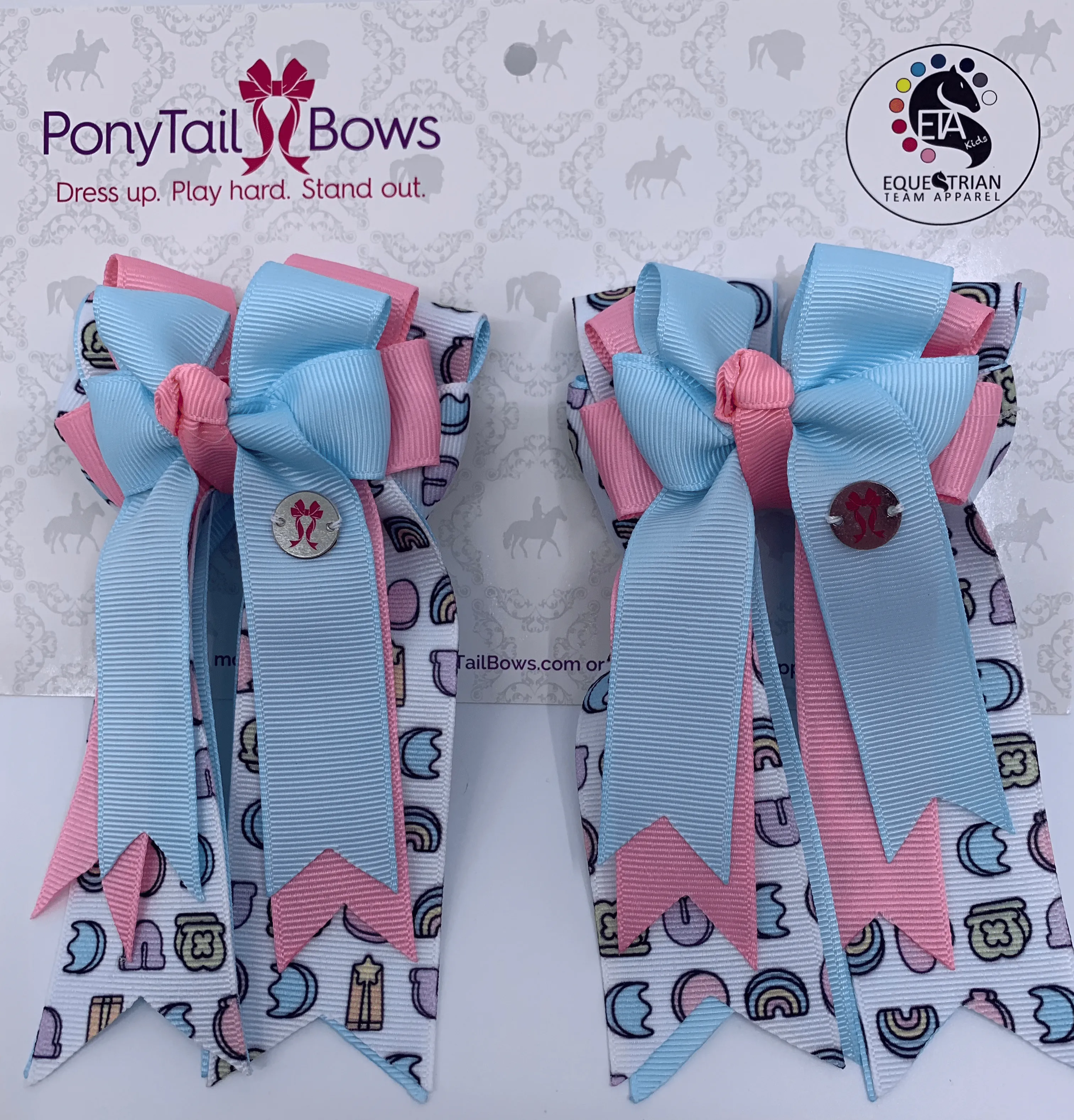 PonyTail Bows- Blue Pink Lucky Charms