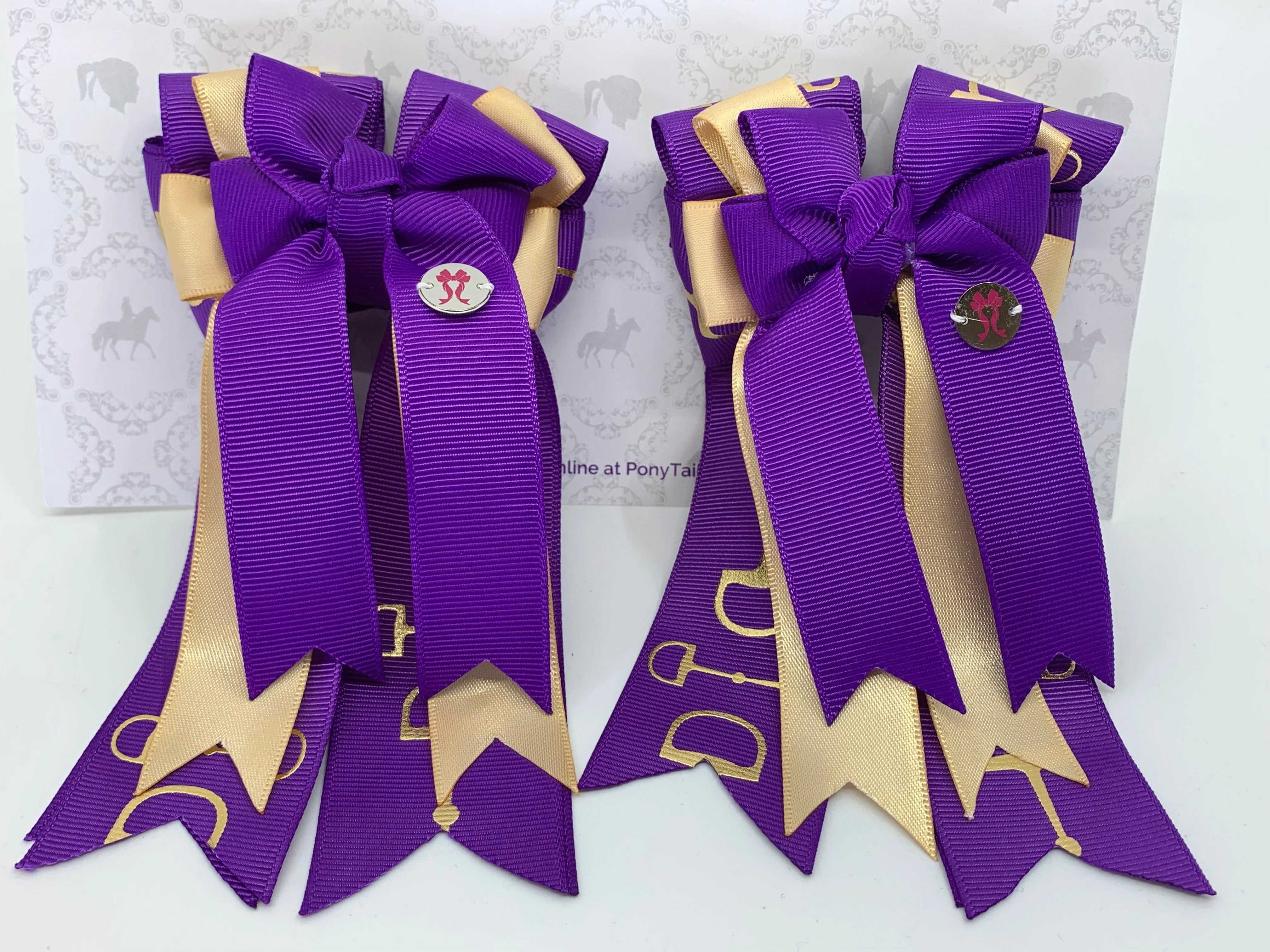 PonyTail Bows- Gold/Purple Passion Bits