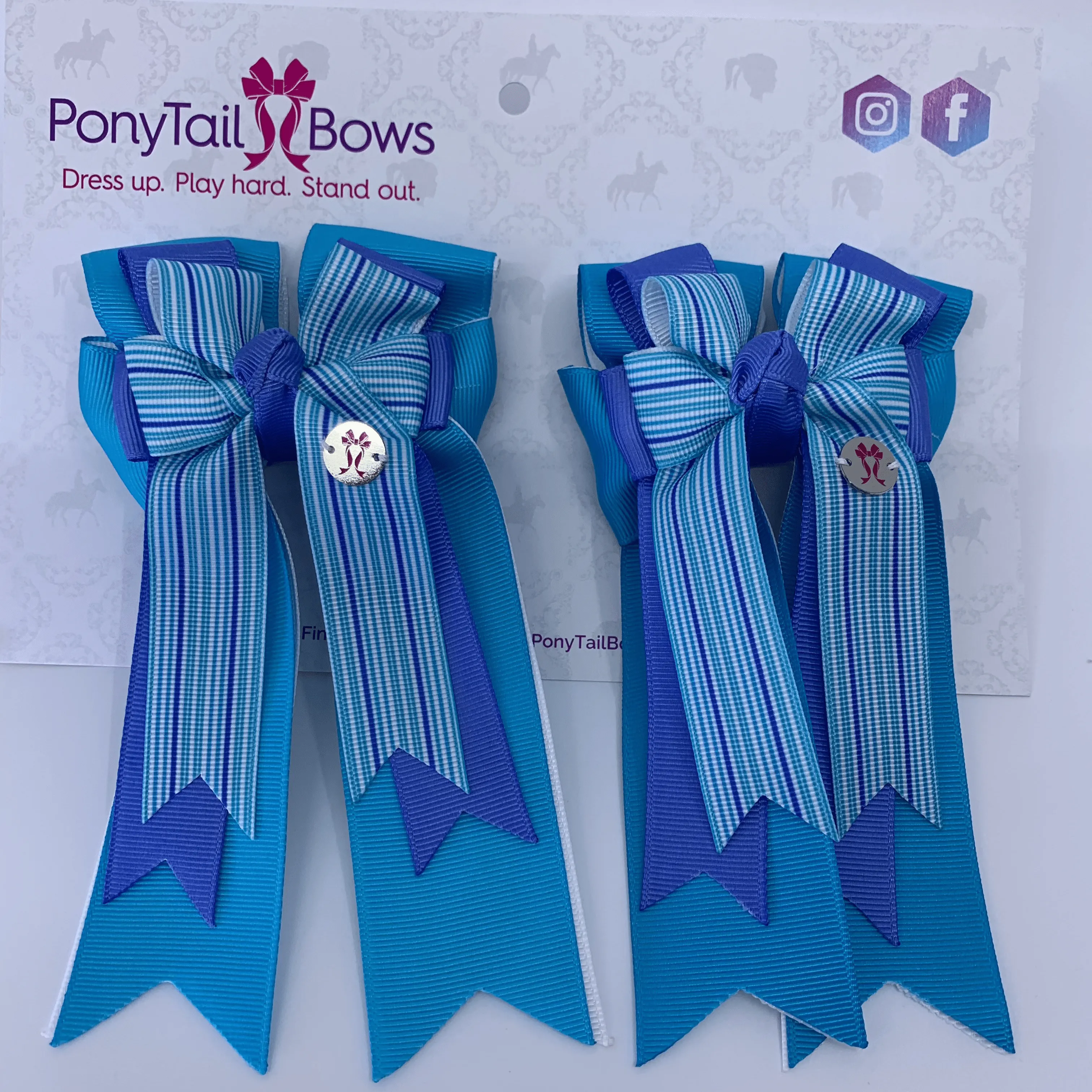 PonyTail Bows- Turqouise Pinstripes