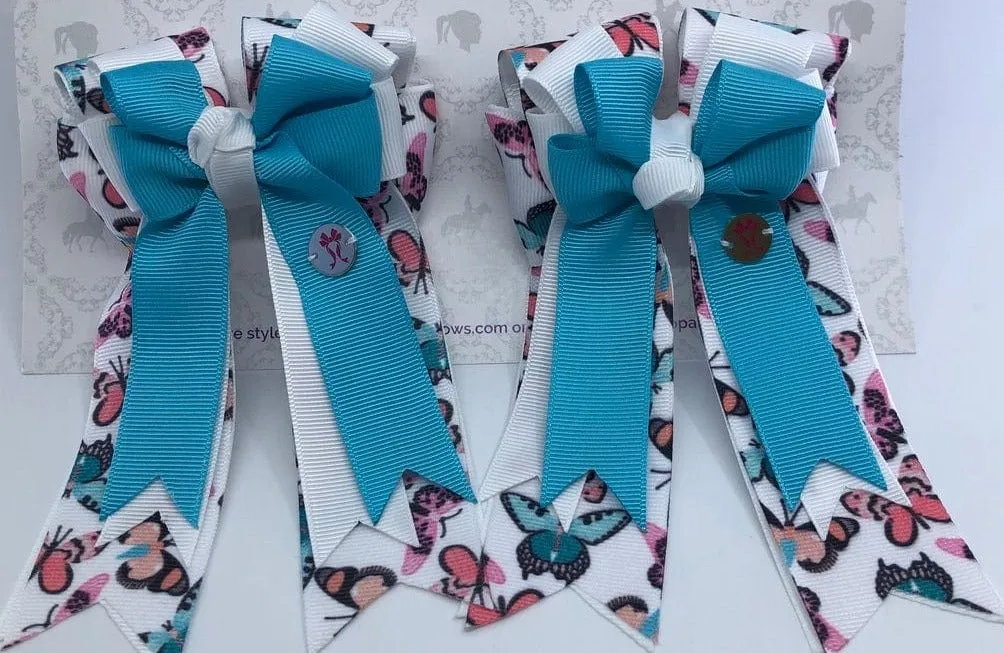 PonyTail Bows- Turquoise Butterfly