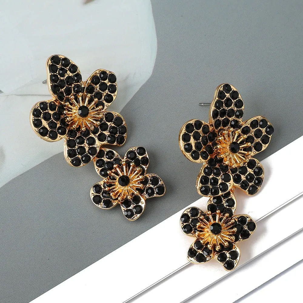 Pre Order:  Double Flower Diamond Retro Earrings