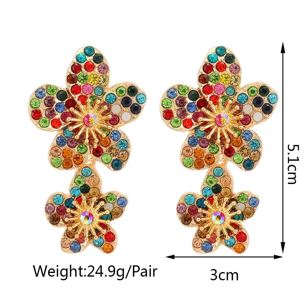 Pre Order:  Double Flower Diamond Retro Earrings