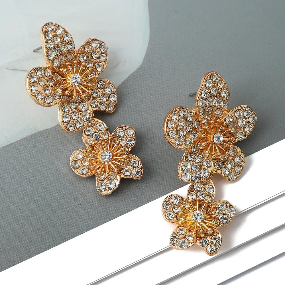 Pre Order:  Double Flower Diamond Retro Earrings