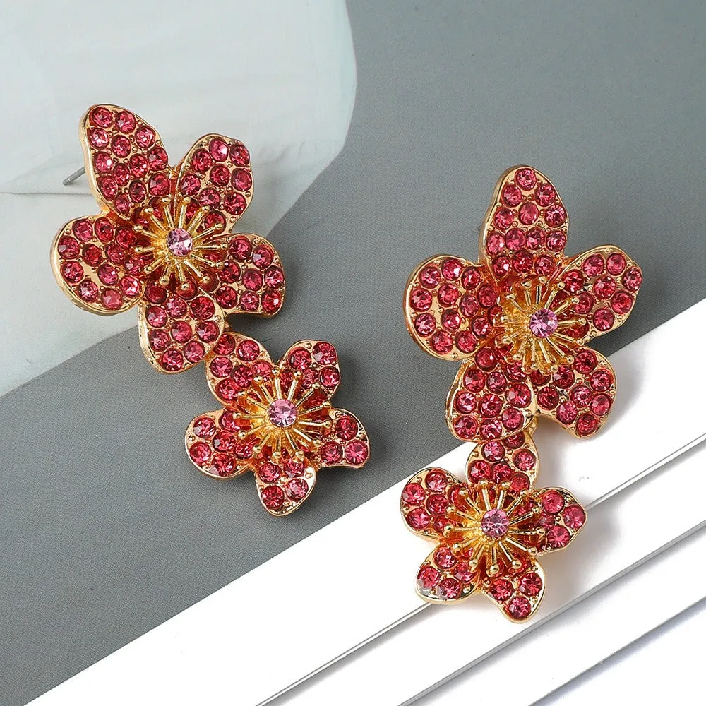 Pre Order:  Double Flower Diamond Retro Earrings