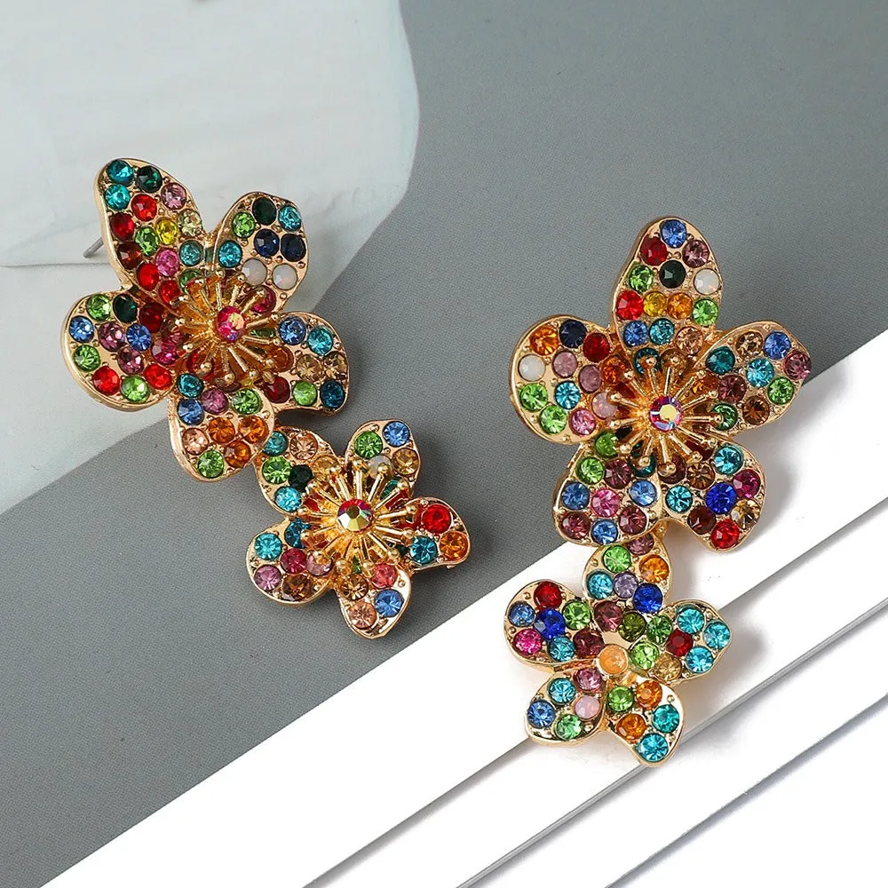 Pre Order:  Double Flower Diamond Retro Earrings